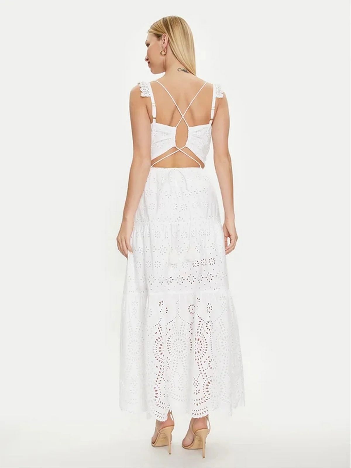 GUESS Abito Donna Sl Palma Long Dress W4GK46 WG571 G011 Bianco - Image 3