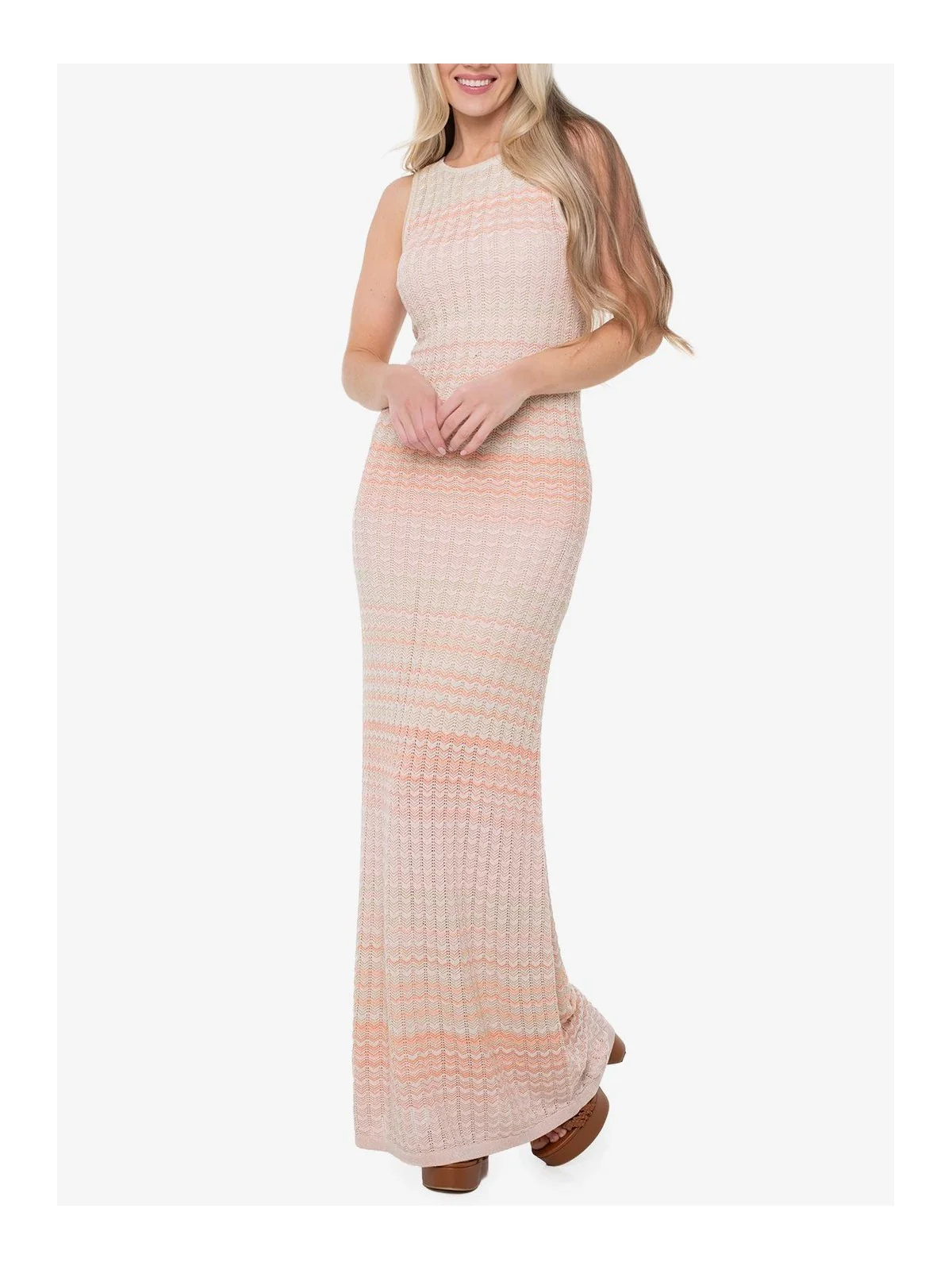 GUESS Abito Donna SL ROSALYN LONG SWTR DRESS W6GKA2 Z0749 SM30 PEACH BEIGE AND VANI - Image 2