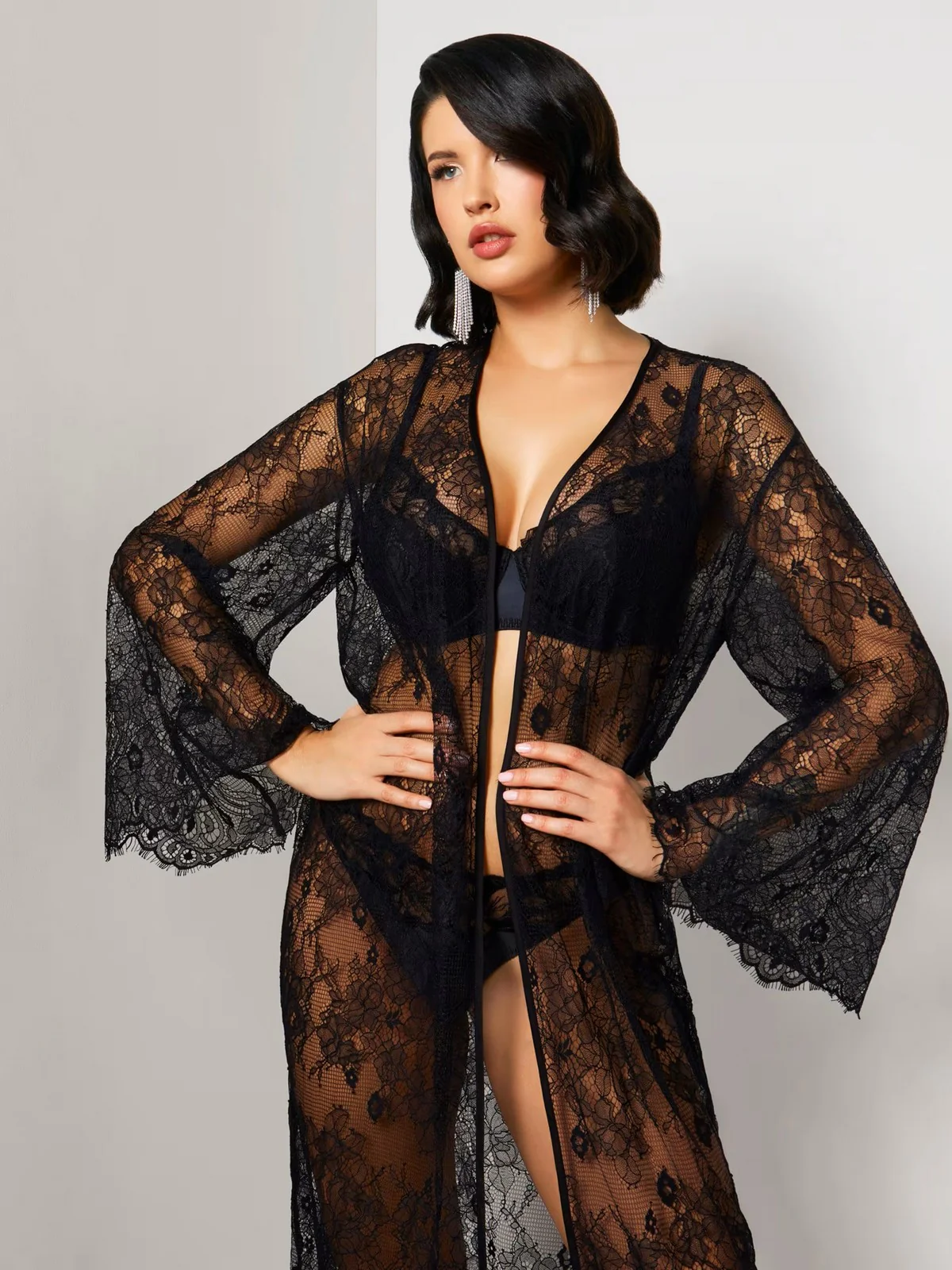 GUESS BEACHWEAR Abito Donna Long Kimono O4GX10 KC9S0 JBLK Nero - Image 5