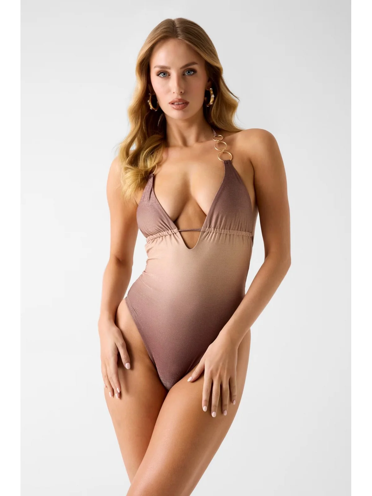 GUESS BEACHWEAR Costume da bagno Donna IRIS HALTER ONE PIECE SWIMSUIT E6GJ13 KF600 PMJQ BROWN SHADE AOP - Image 2