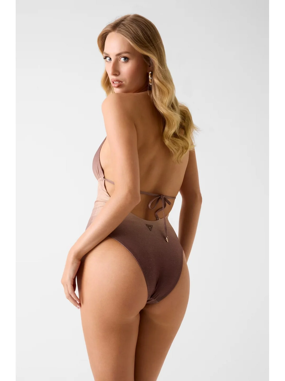 GUESS BEACHWEAR Costume da bagno Donna IRIS HALTER ONE PIECE SWIMSUIT E6GJ13 KF600 PMJQ BROWN SHADE AOP - Image 4