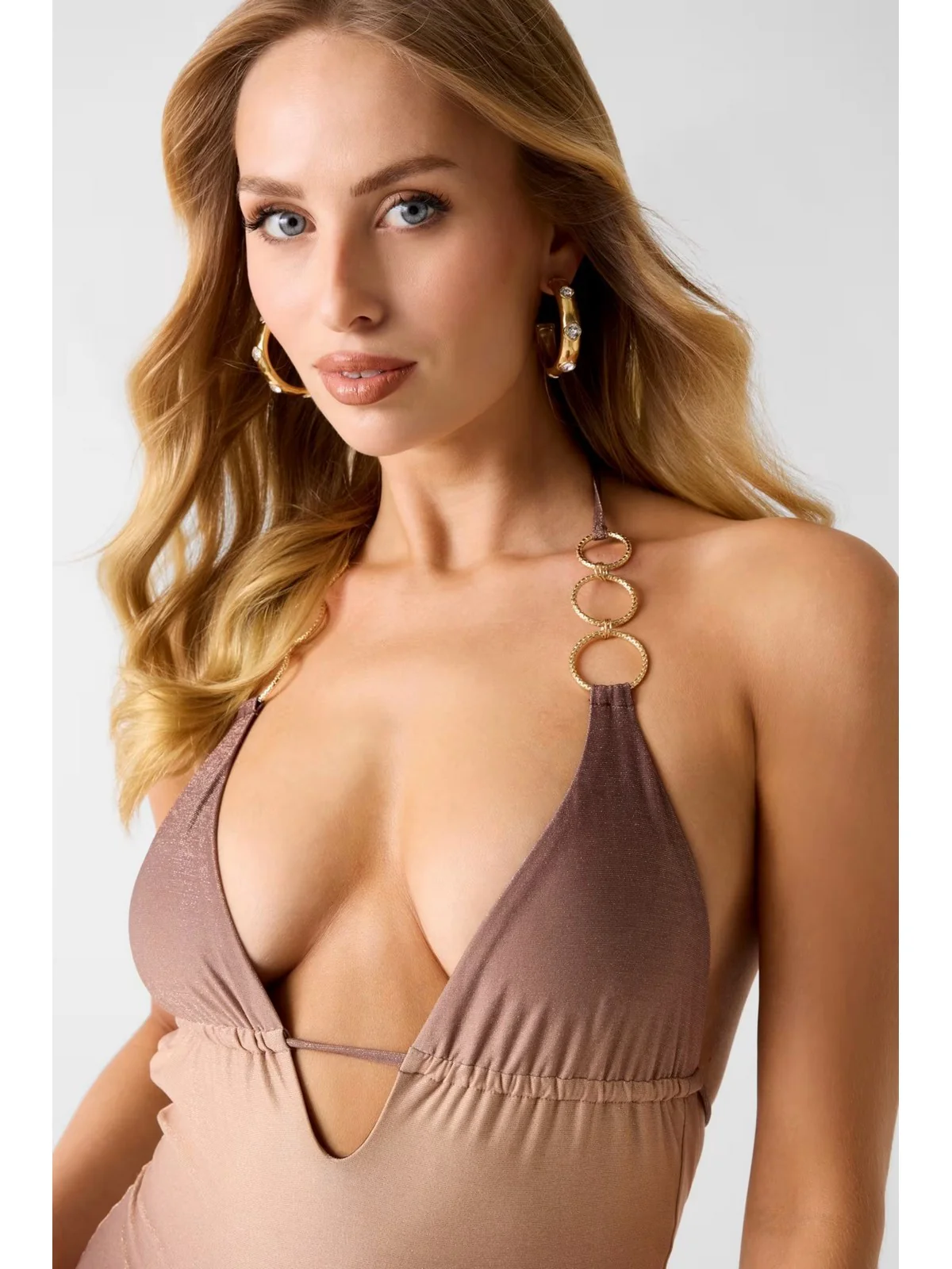 GUESS BEACHWEAR Costume da bagno Donna IRIS HALTER ONE PIECE SWIMSUIT E6GJ13 KF600 PMJQ BROWN SHADE AOP - Image 5