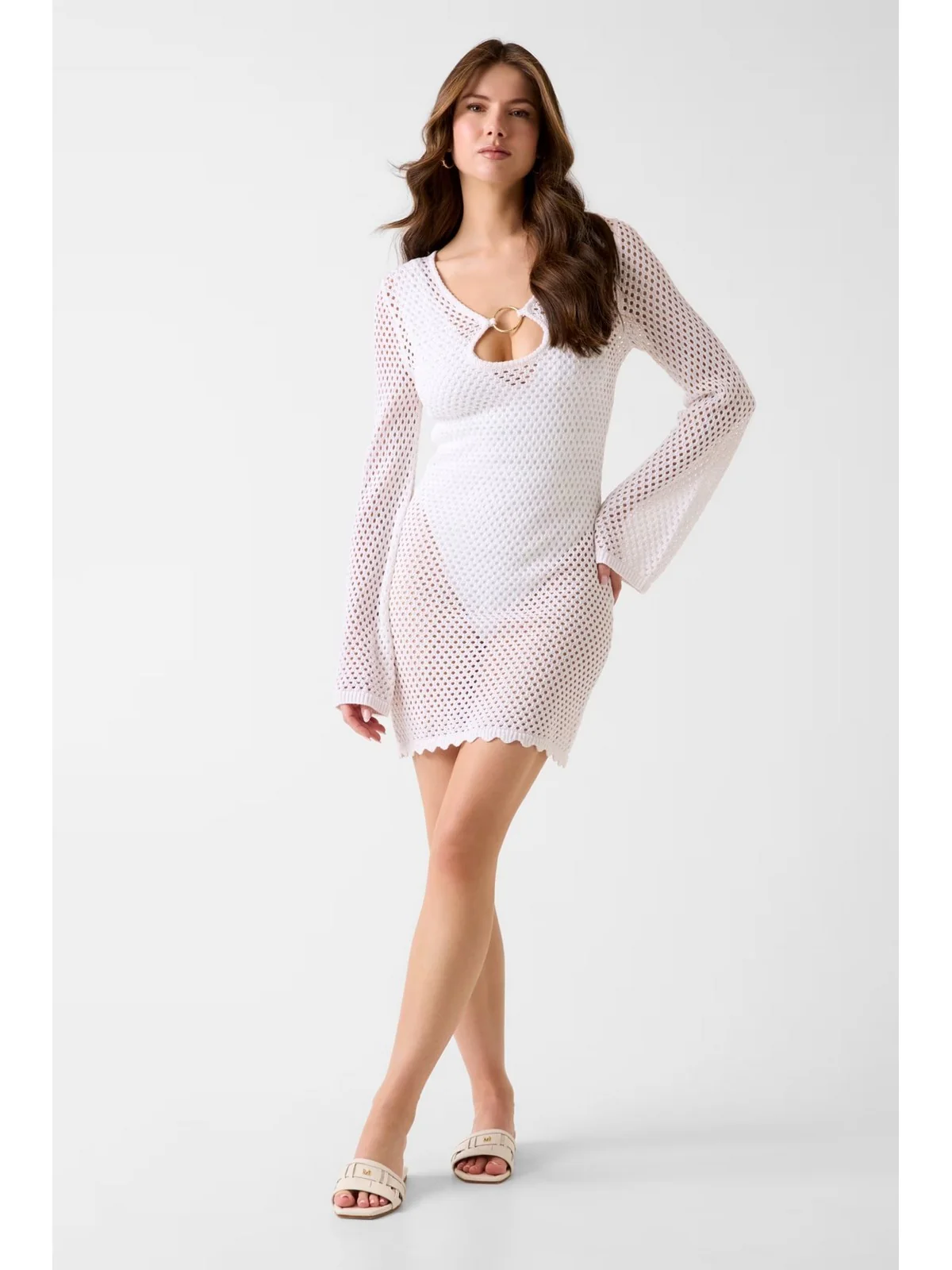 GUESS BEACHWEAR Pantalone Donna LUNA LS RING DRESS SWTR E6GK03 Z5632 G1CR PALE PEARL - Image 3