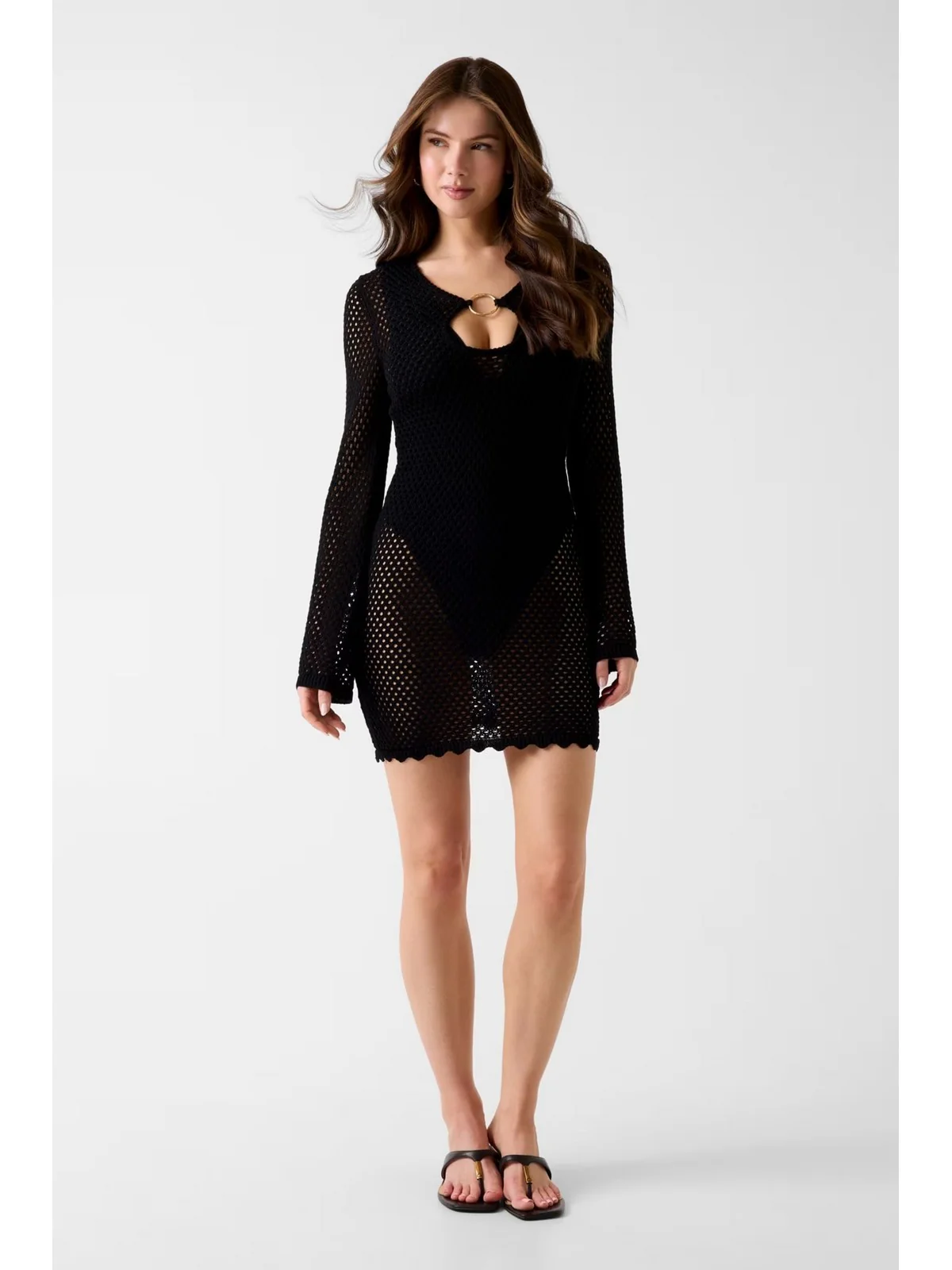 GUESS BEACHWEAR Pantalone Donna LUNA LS RING DRESS SWTR E6GK03 Z5632 JBLK Jet Black A996 - Image 3