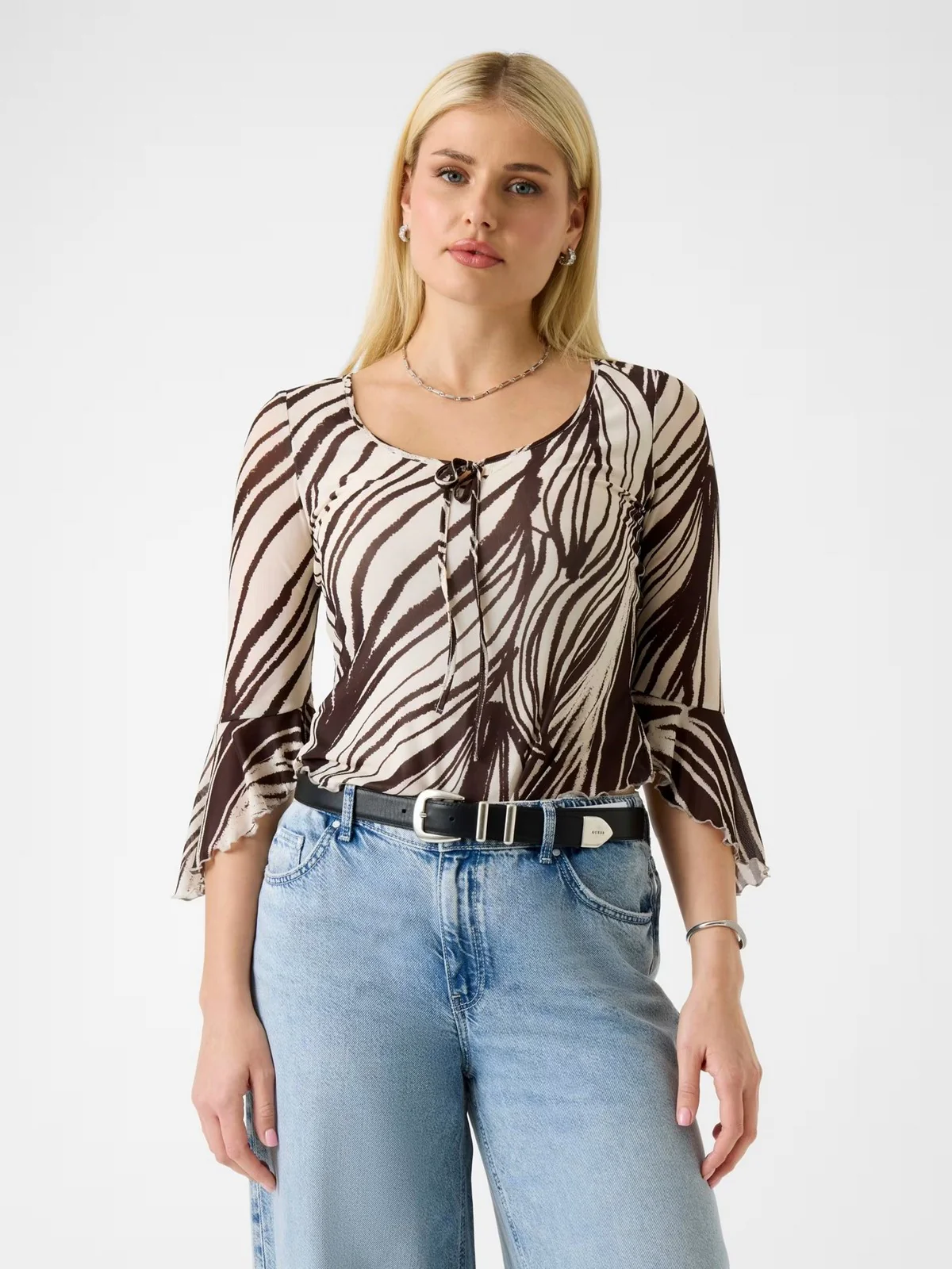 GUESS Blusa Donna 3/4 SL SERAFINA MESH TOP W6GP16 K2944 PMIC WILD ESCAPE PRINT - Image 2