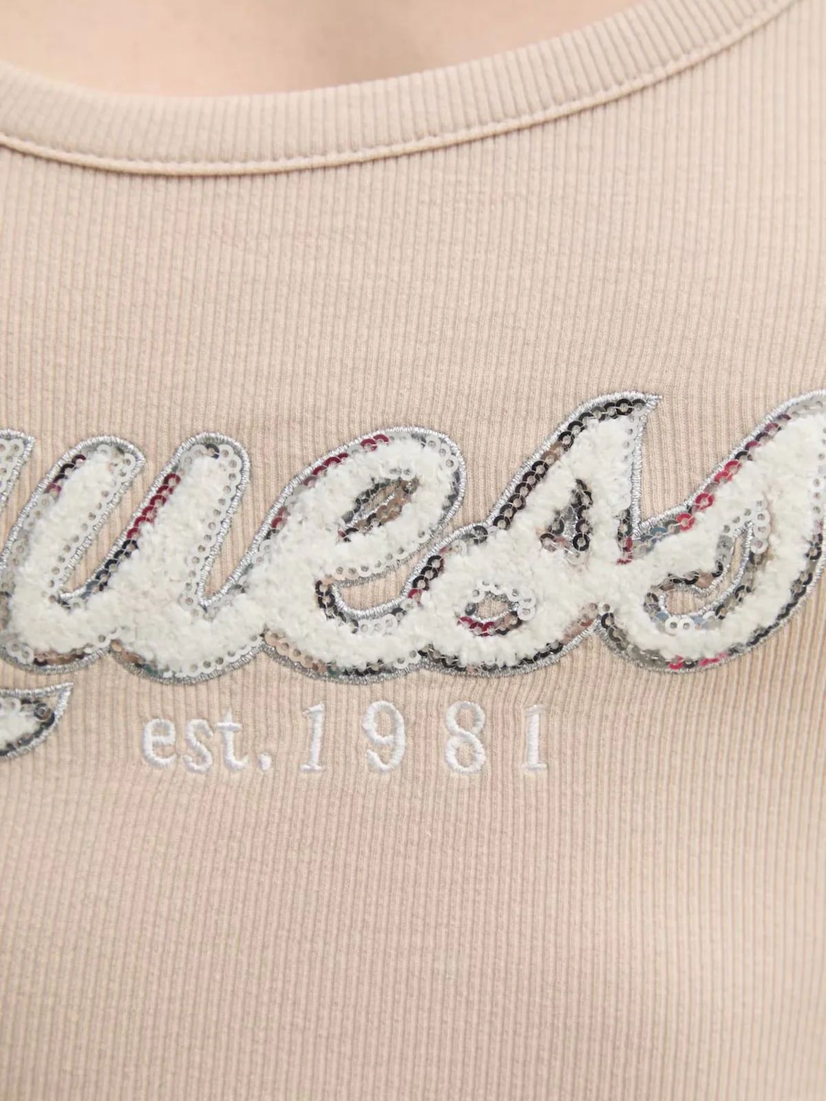 GUESS Body Donna CHENILLE LOGO TANK TOP RIB W5RP03 KA0H1 A90F CEMENTO - Image 4