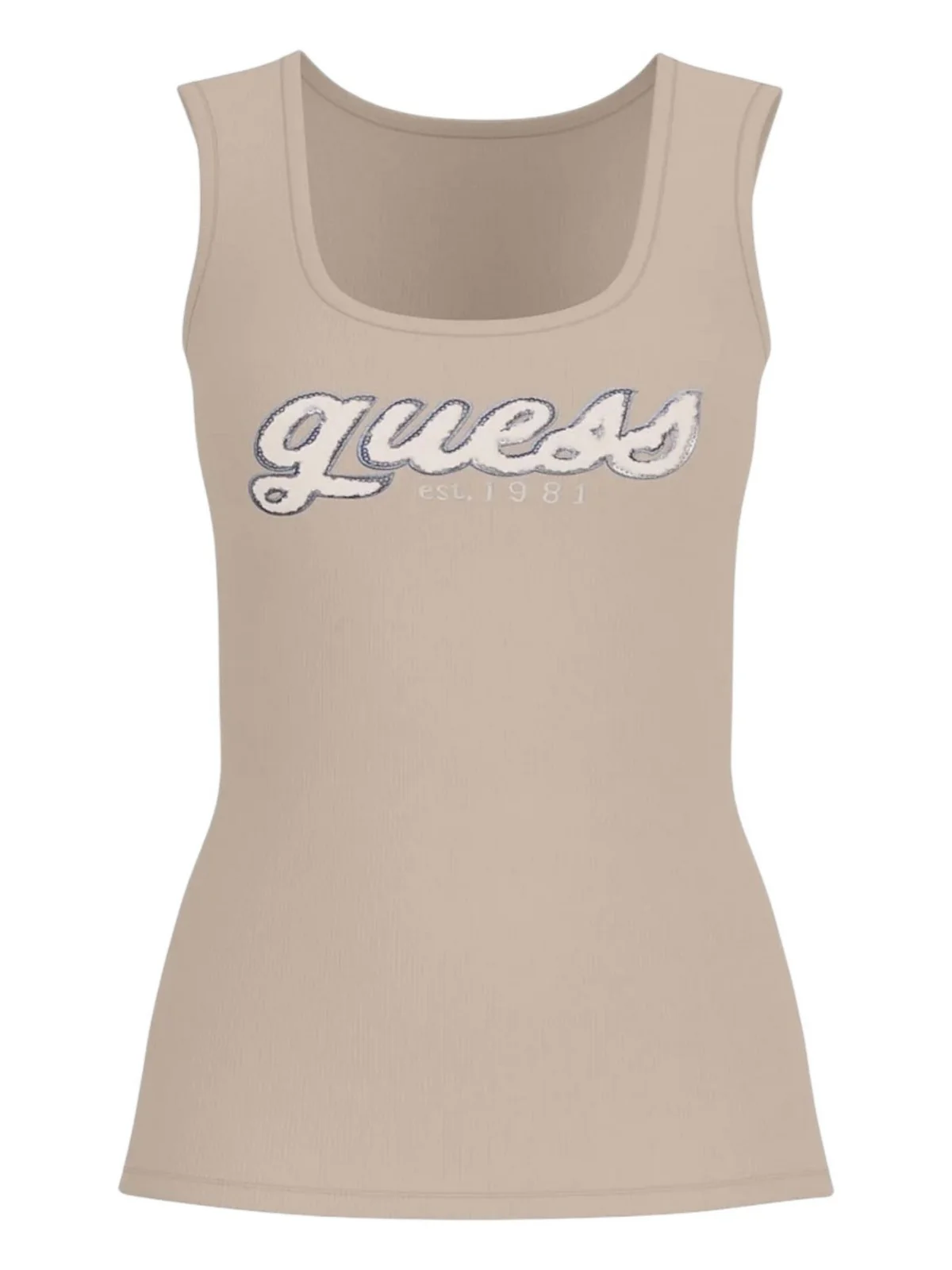 GUESS Body Donna CHENILLE LOGO TANK TOP RIB W5RP03 KA0H1 A90F CEMENTO - Image 5