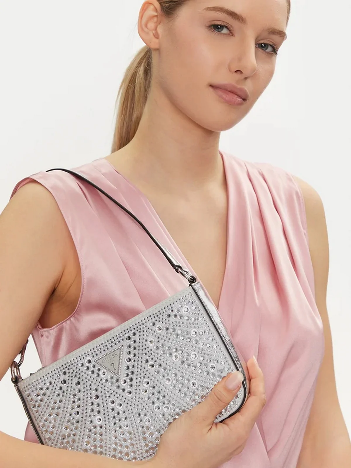 GUESS Borsa Donna BEAUVOIR MINI TOP ZIP SHDR BAG HWXY95 28720 SIL Argento - Image 5