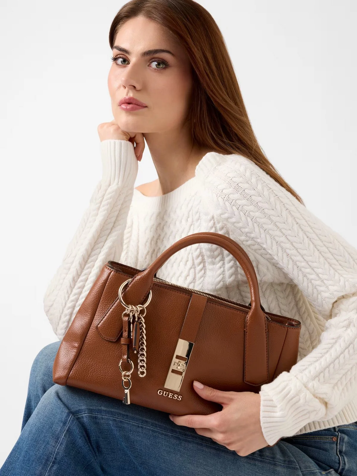 GUESS Borsa Donna BROOKE HIGH SOCIETY SATCHEL HWBG98 97060 COG COGNAC - Image 3
