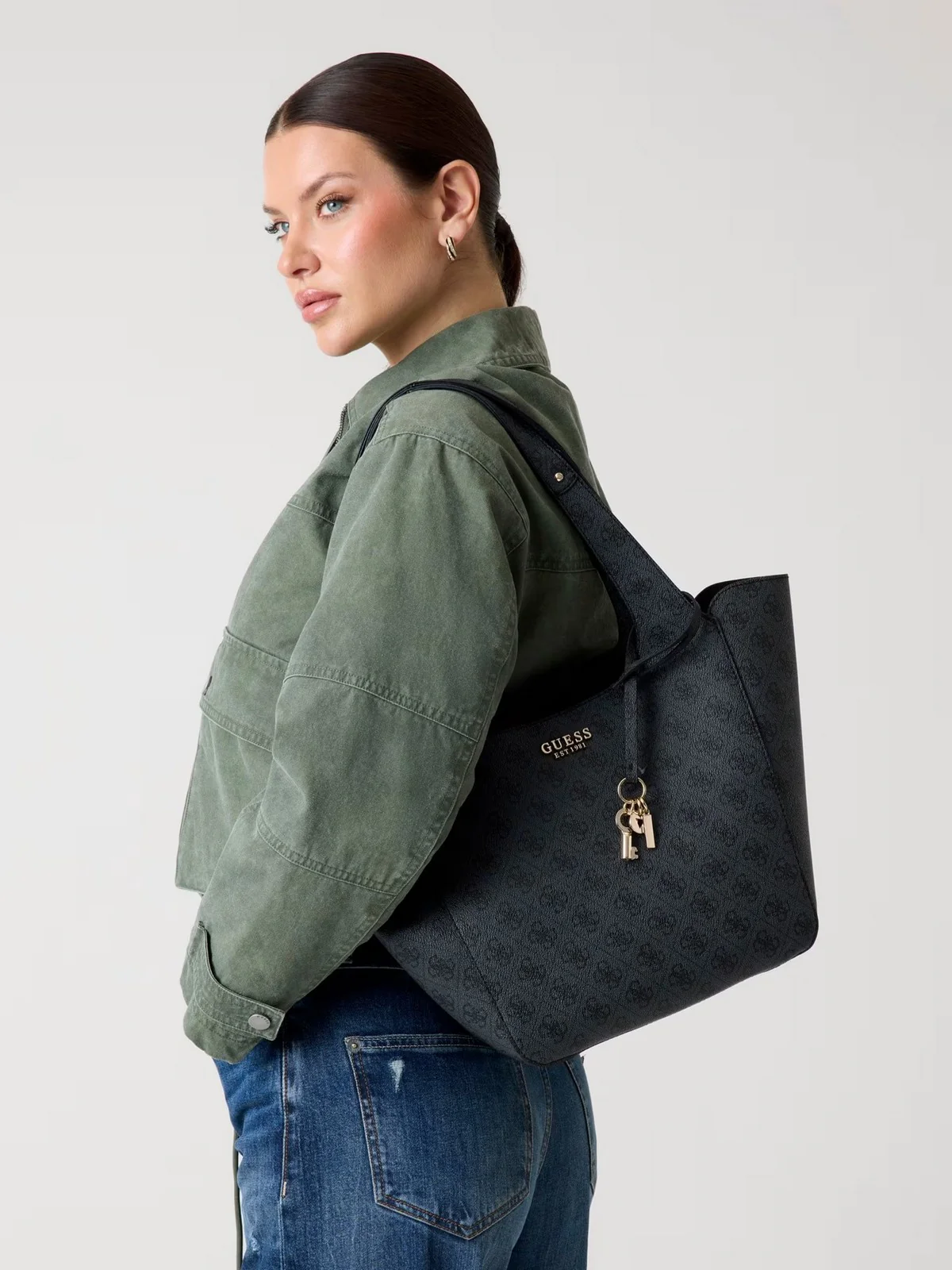 GUESS Borsa Donna CALISTA 2 IN 1 TOTE HWSG73 34220 CLO COAL LOGO - Image 2