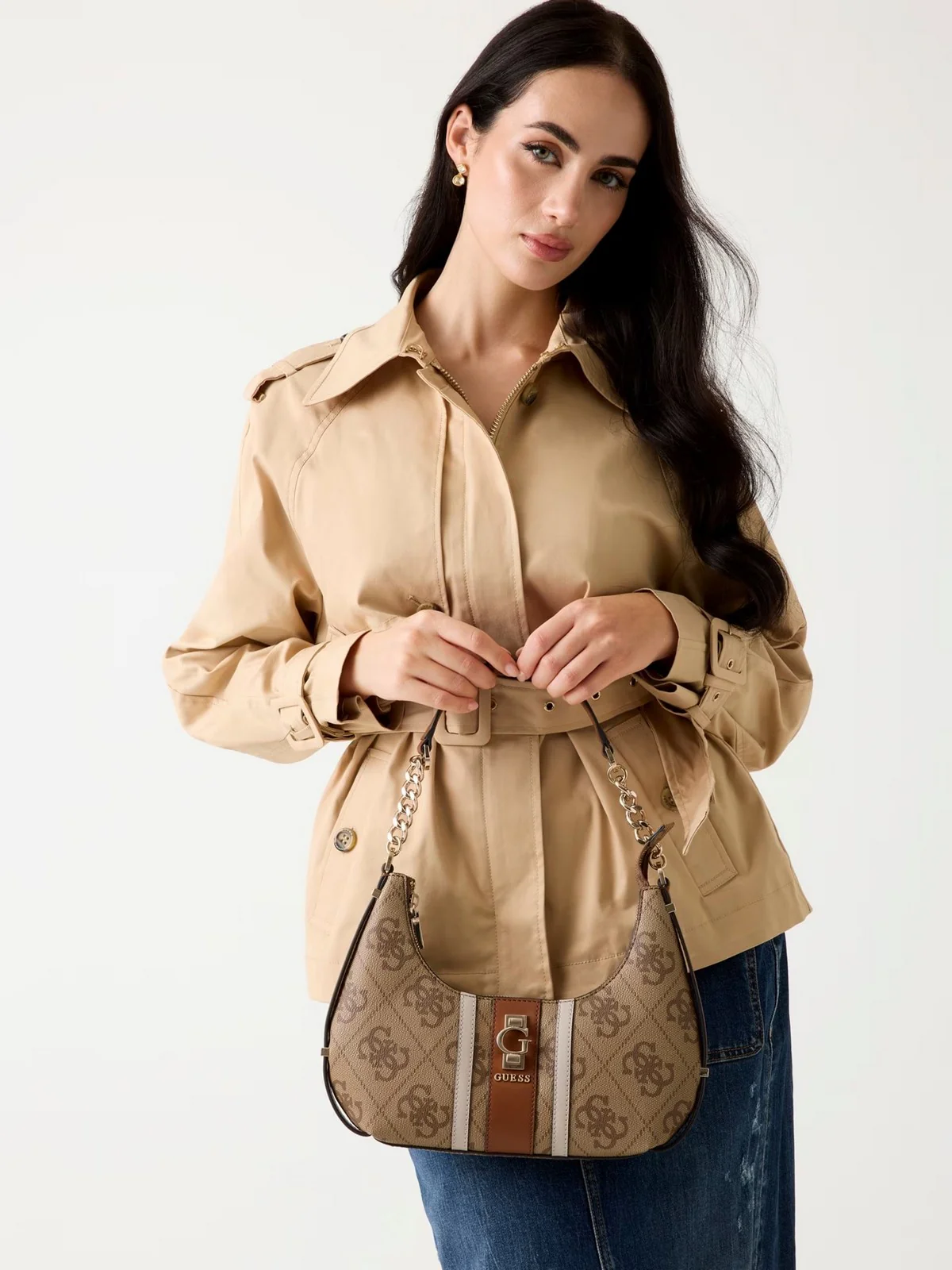 GUESS Borsa Donna ERENIA TOP ZIP SHOULDER BAG HWSO78 38180 LTL LATTE LOGO - Image 2