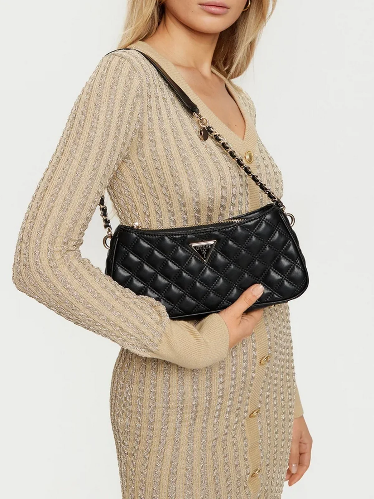 GUESS Borsa Donna GIULLY TOP ZIP SHOULDER BAG HWQG87 48160 BLA Nero - Image 5