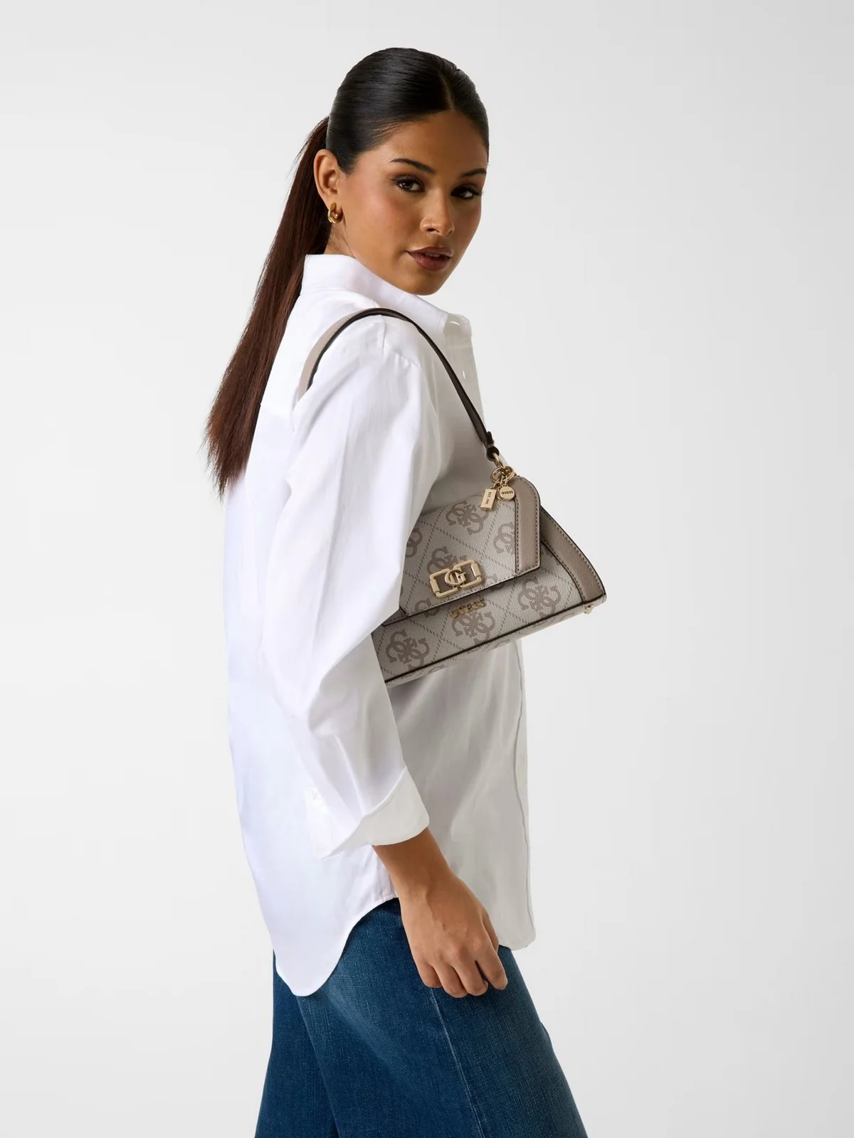 GUESS Borsa Donna KARNILLA LOGO FLAP SHLDR BAG HWOS99 01190 DKO DARK TAUPE LOGO - Image 3