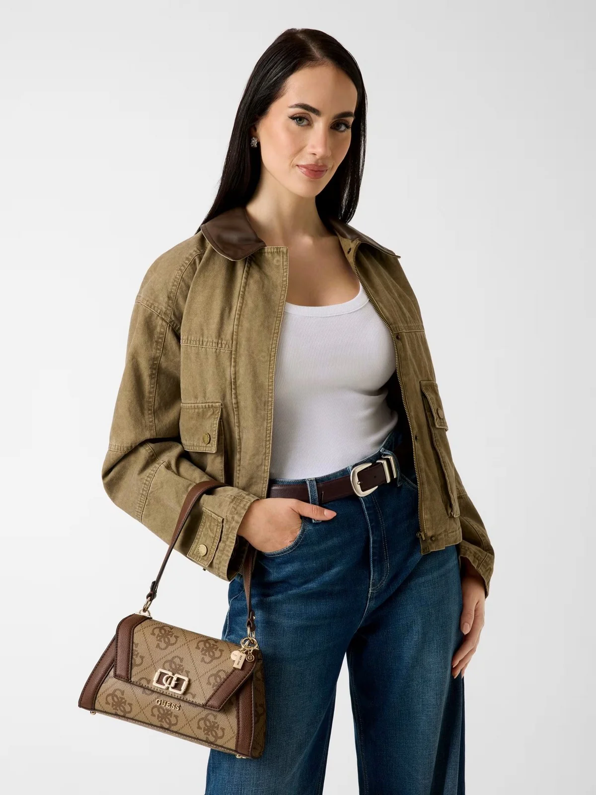 GUESS Borsa Donna KARNILLA LOGO FLAP SHLDR BAG HWOS99 01190 LGW LATTE LOGO/BROWN - Image 2