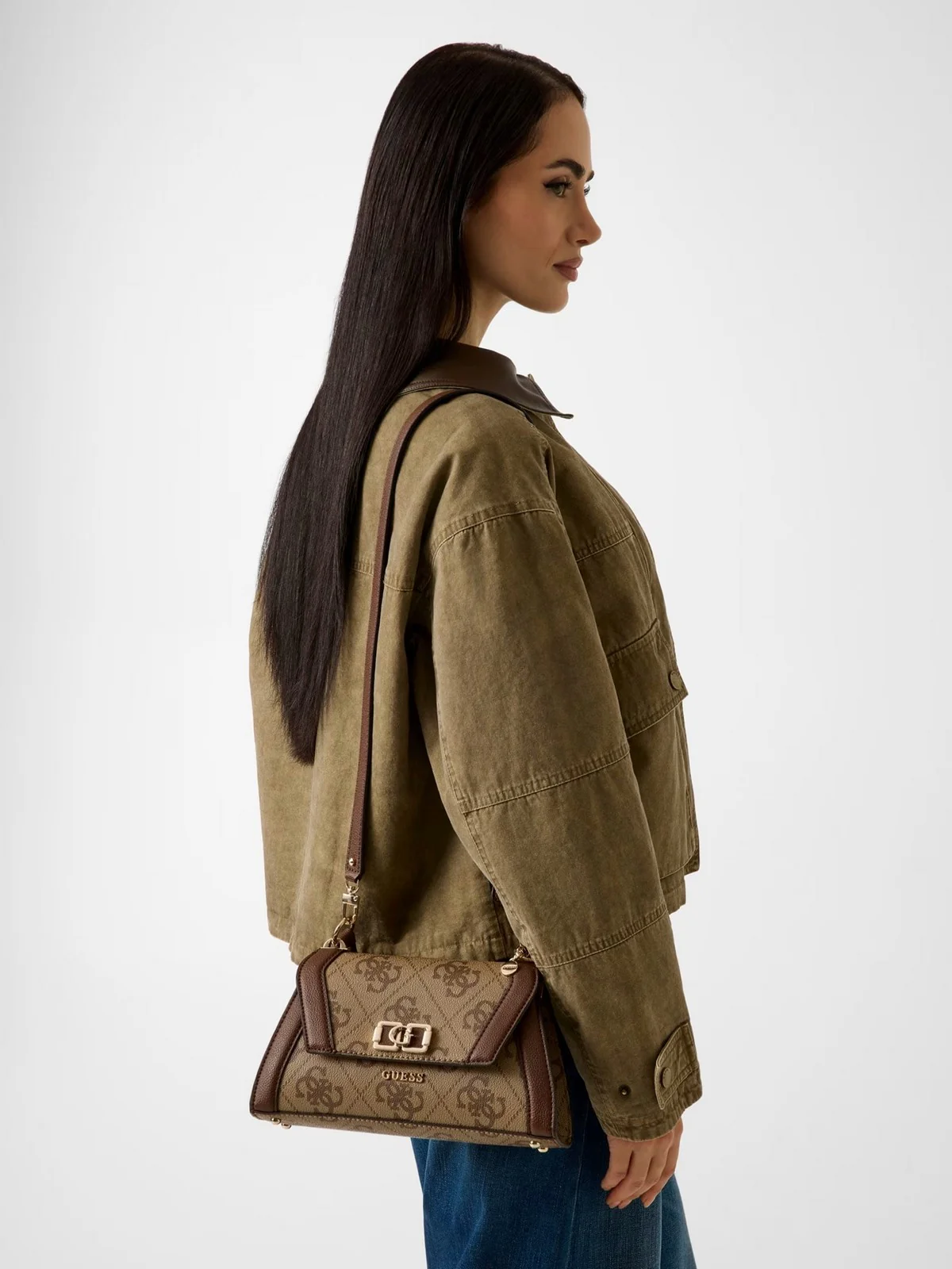 GUESS Borsa Donna KARNILLA LOGO FLAP SHLDR BAG HWOS99 01190 LGW LATTE LOGO/BROWN - Image 3