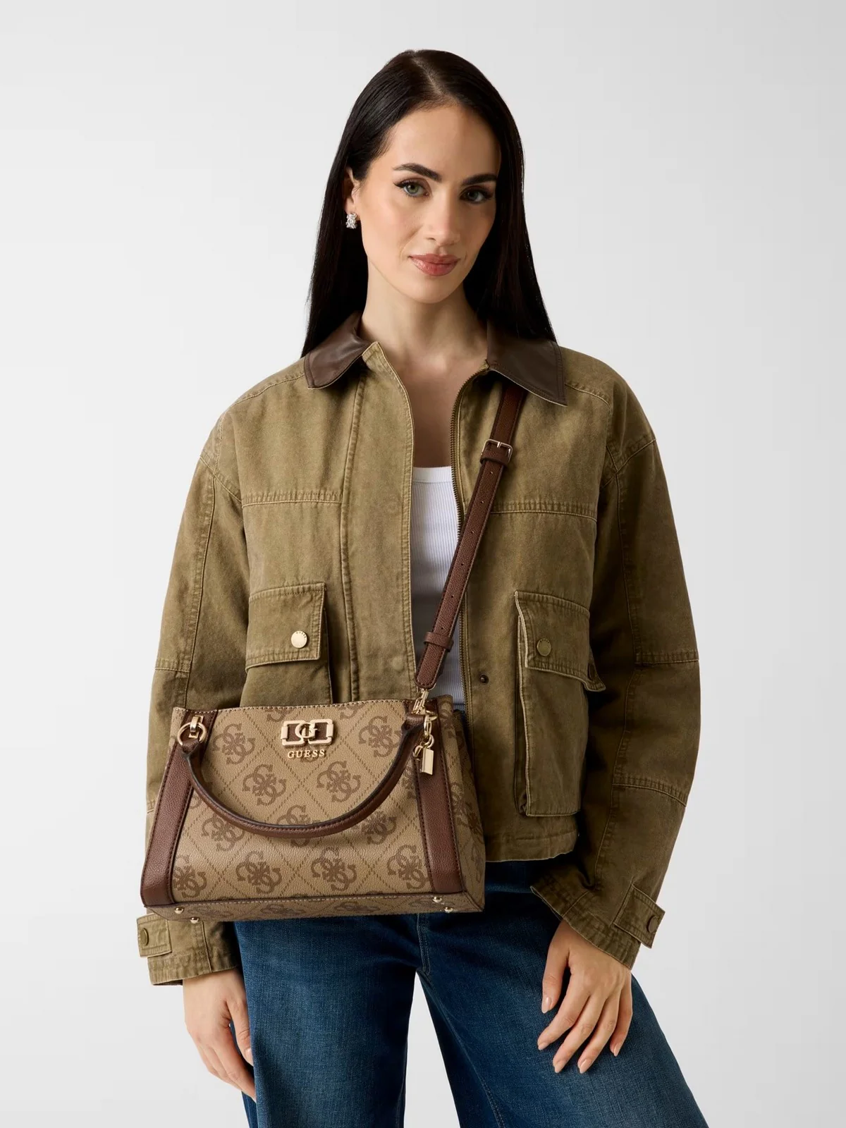 GUESS Borsa Donna KARNILLA LOGO GFRIEND SATHEL HWOS99 01060 LGW LATTE LOGO/BROWN - Image 2