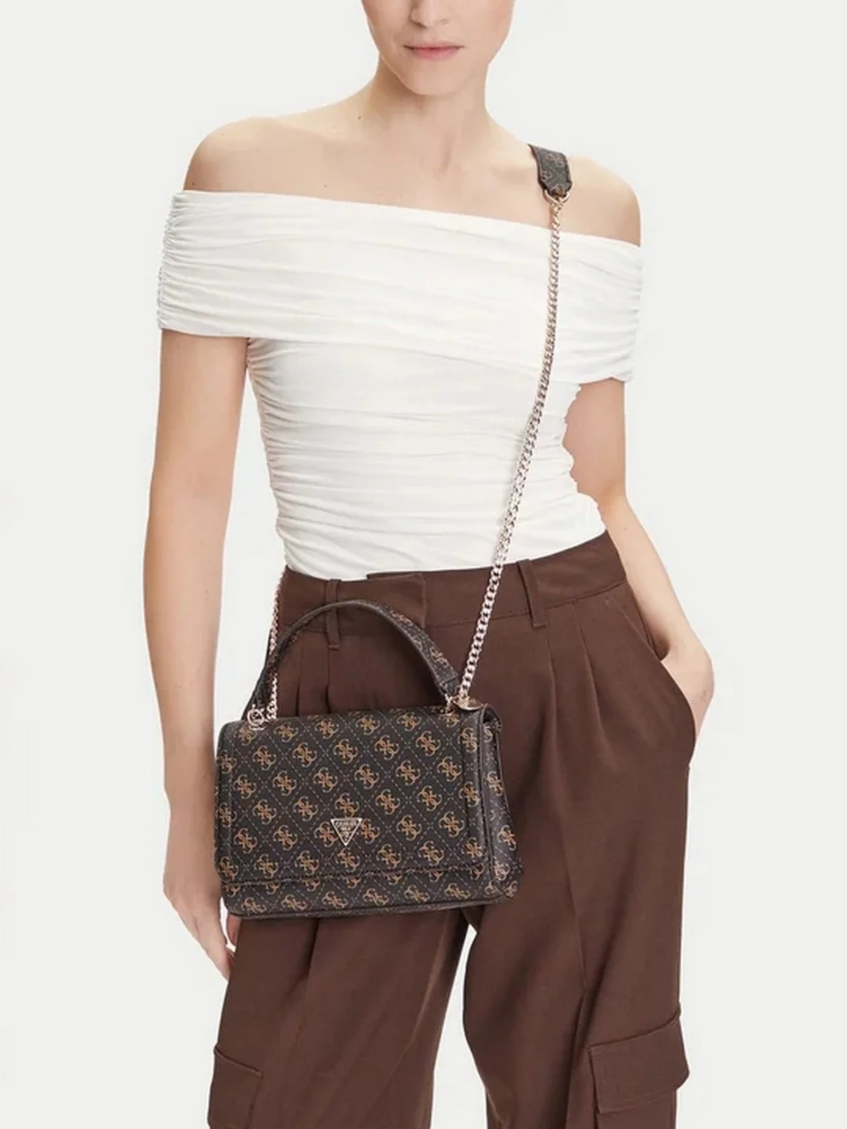 GUESS Borsa Donna NOELLE II CNVRTBLE XBODY FLAP HWQG96 72210 BNL BROWN LOGO - Image 6