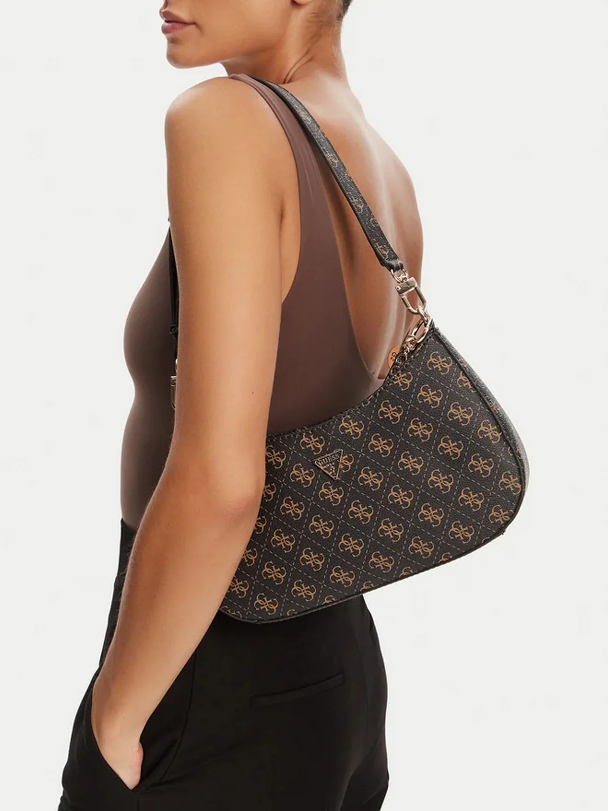 GUESS Borsa Donna NOELLE II TOP ZIP SHOULDER BAG HWQG96 72180 BNL BROWN LOGO - Image 5