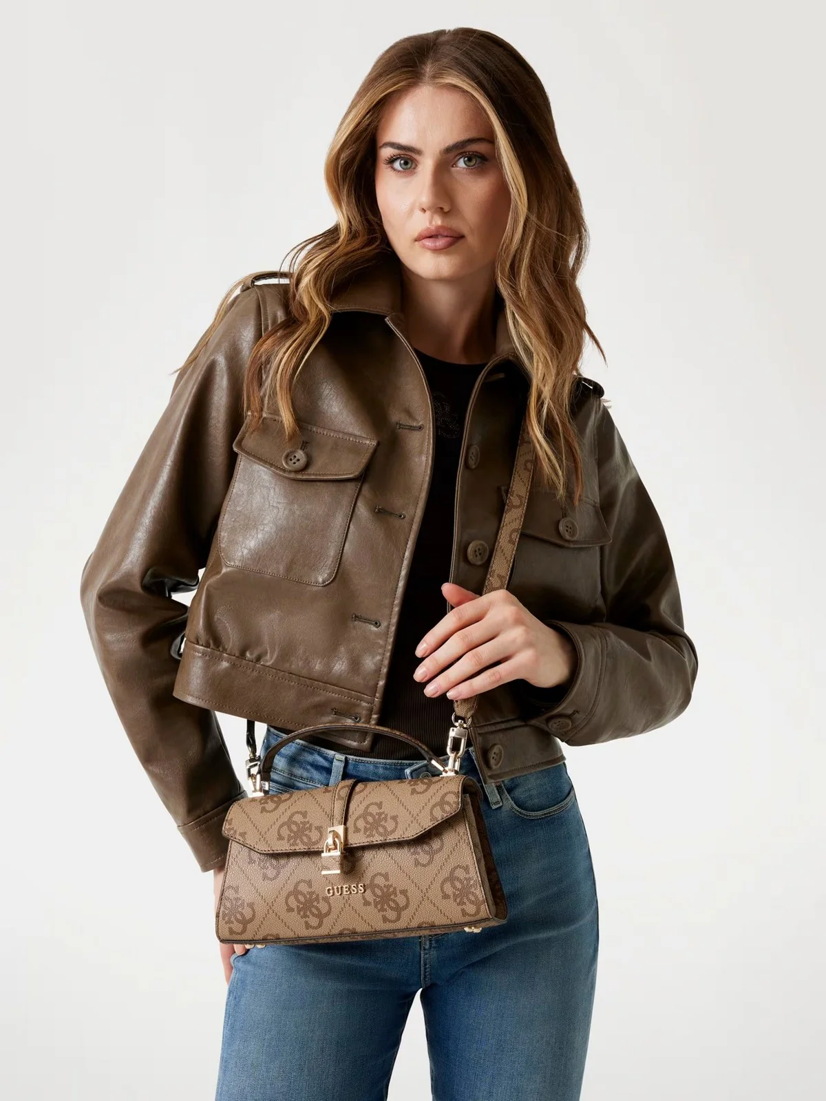 GUESS Borsa Donna QUEENSLAND TOP HANDLE FLAP HWOS96 55200 LTL LATTE LOGO - Image 4