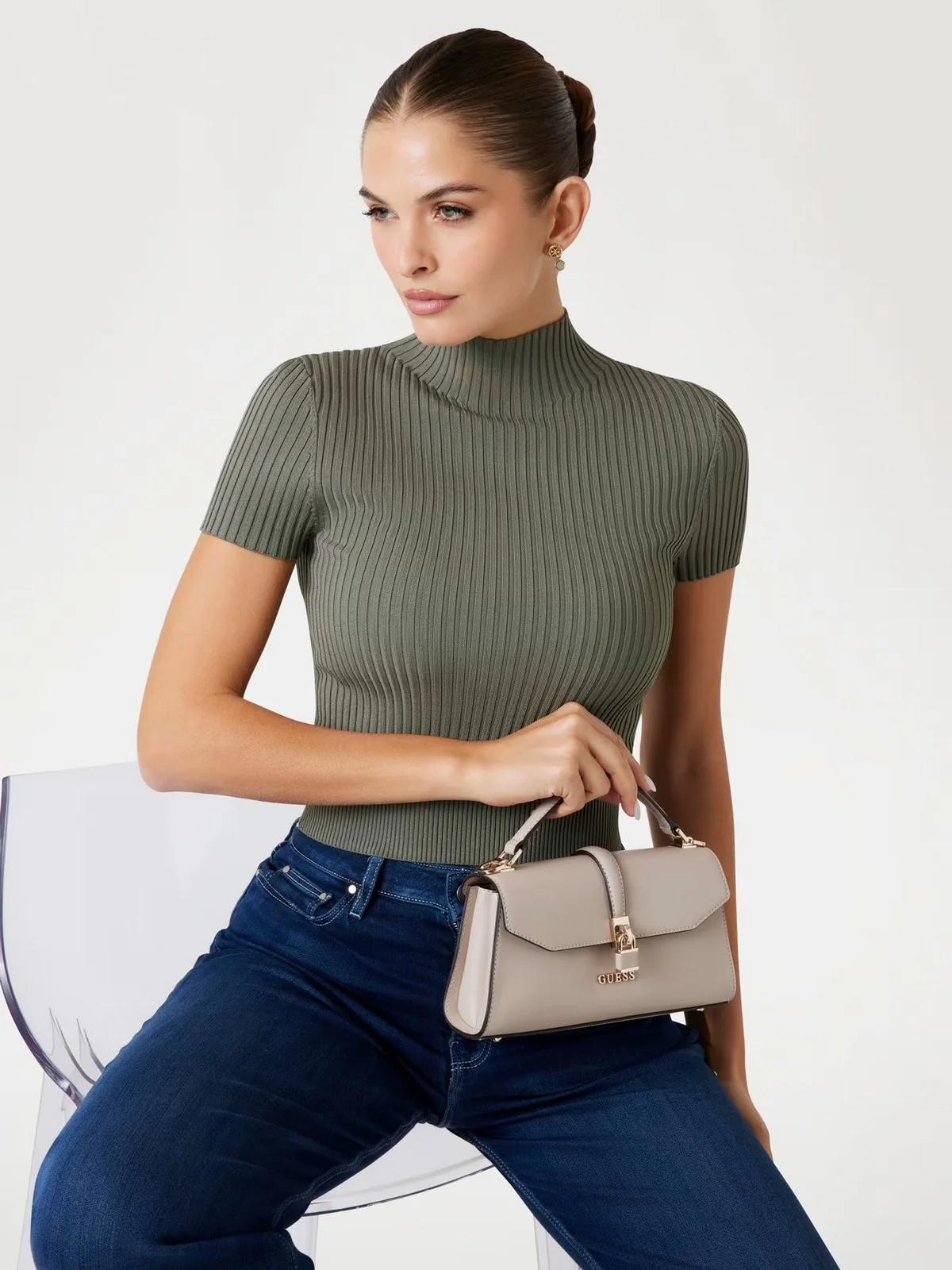 GUESS Borsa Donna QUEENSLAND TOP HANDLE FLAP HWVG96 55200 SIT SIMPLY TAUPE - Image 3