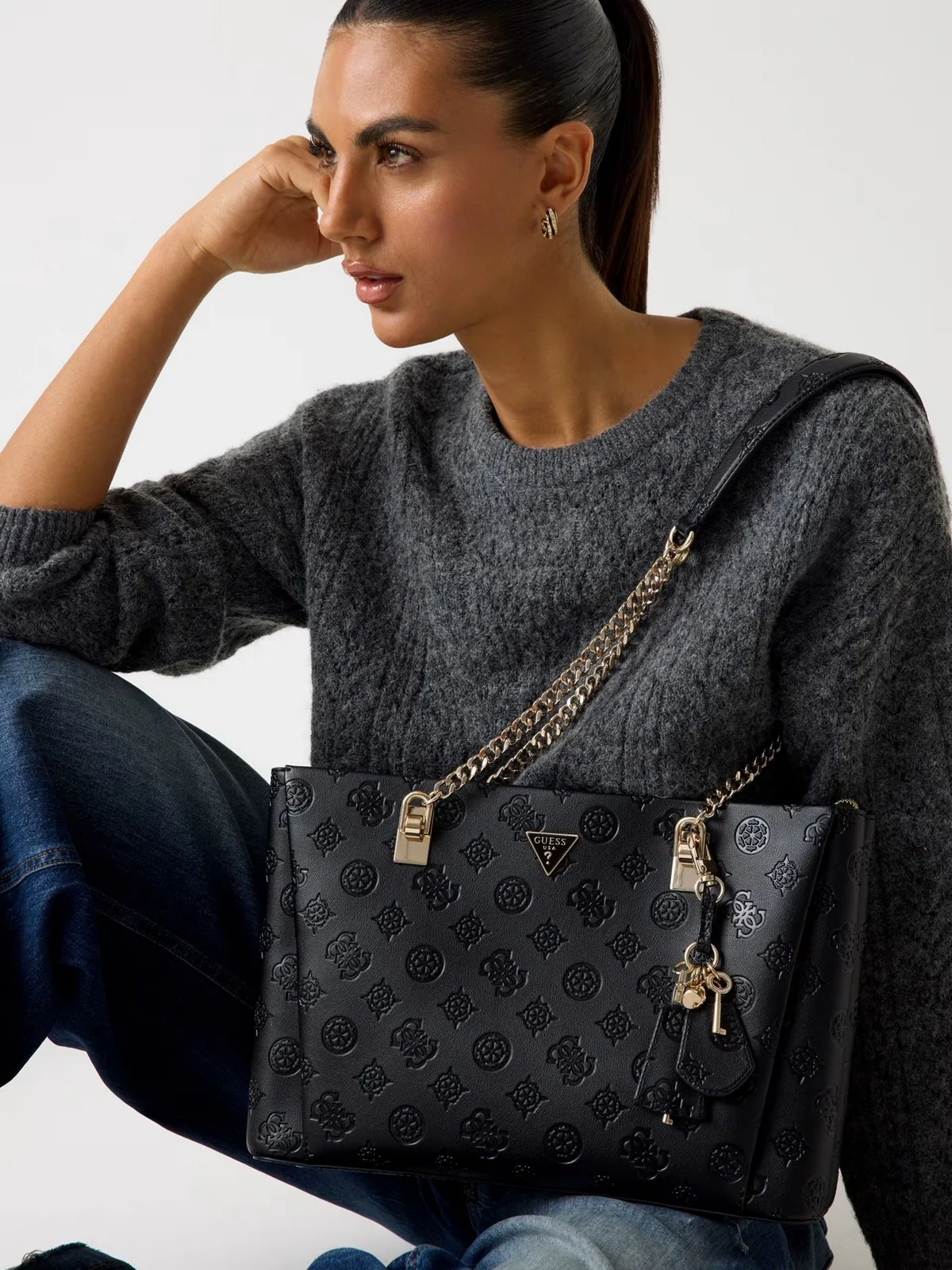 GUESS Borsa Donna TISHA 3 COMP TOTE HWPD77 64230 BLO BLACK LOGO - Image 2