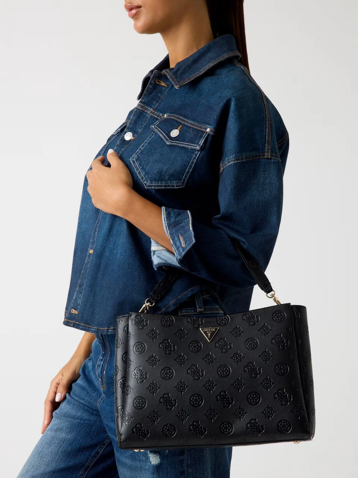 GUESS Borsa Donna TISHA LARGE GIRLFRIEND SATCHEL HWPD77 64070 BLO BLACK LOGO - Image 2