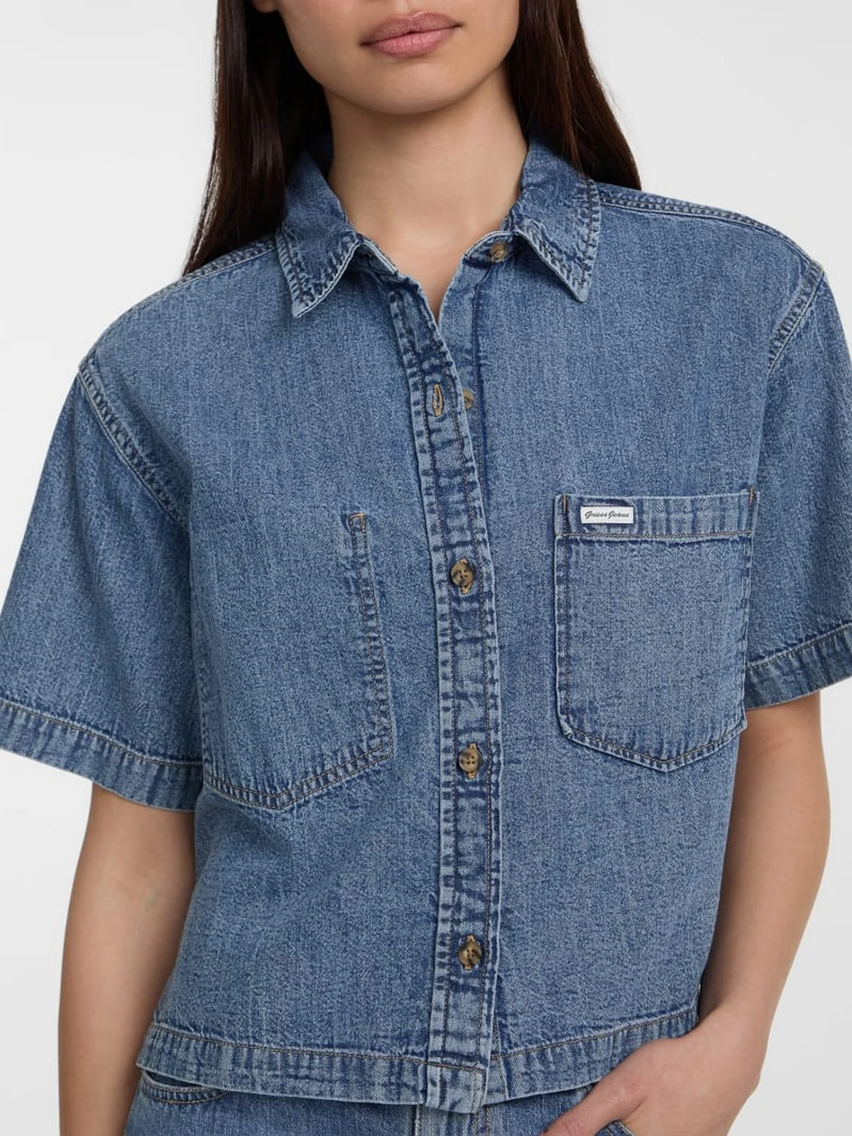 GUESS Camicia Donna GJ BOXY SS SHIRT W5GH0F D5M81 GJMW Blu - Image 4