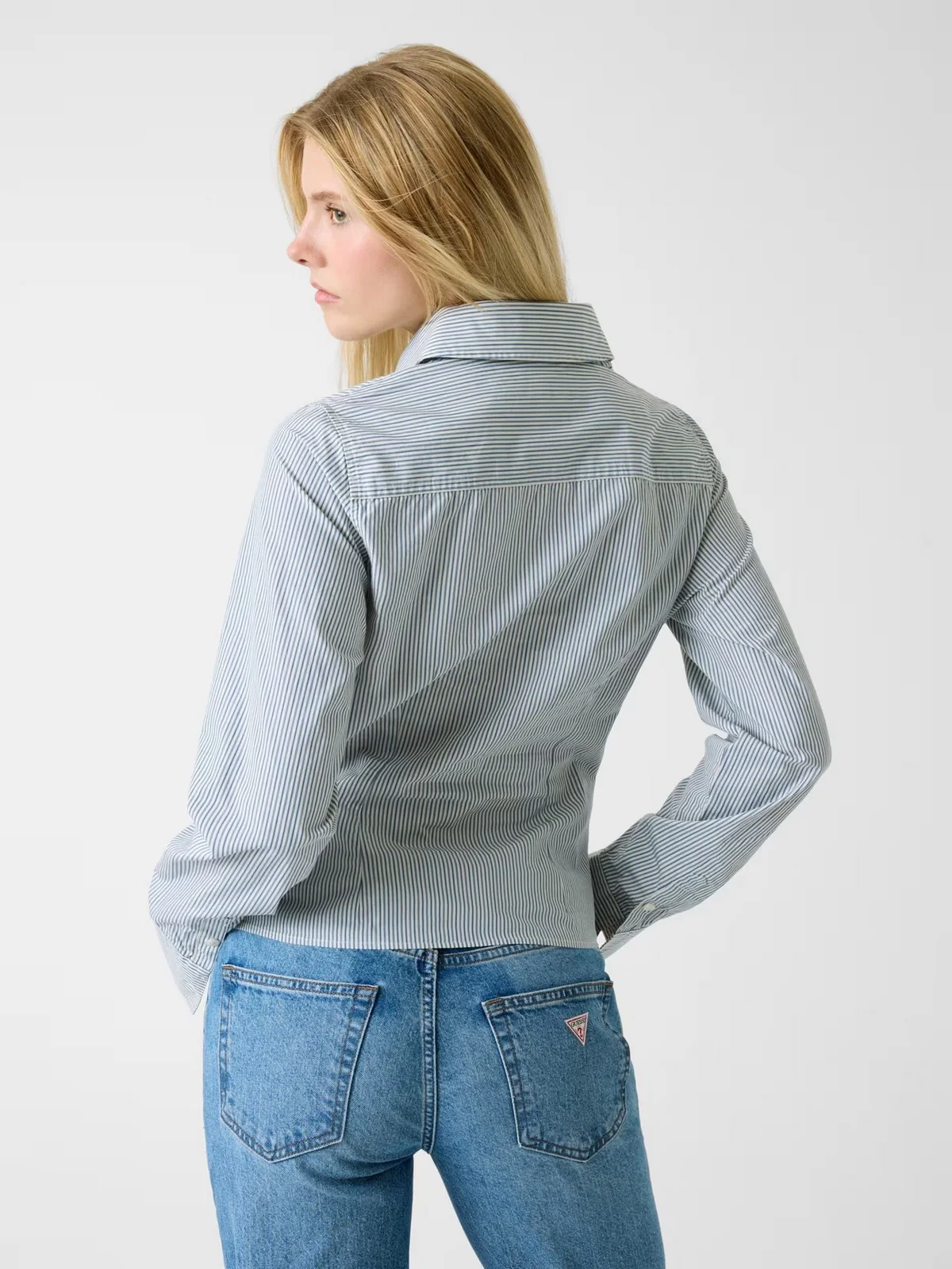 GUESS Camicia Donna GJ FITTED SLIM STRIPE SHIRT W6RH66 WH7Q1 S7ZM BLUE NOTE THIN MULTI - Image 3