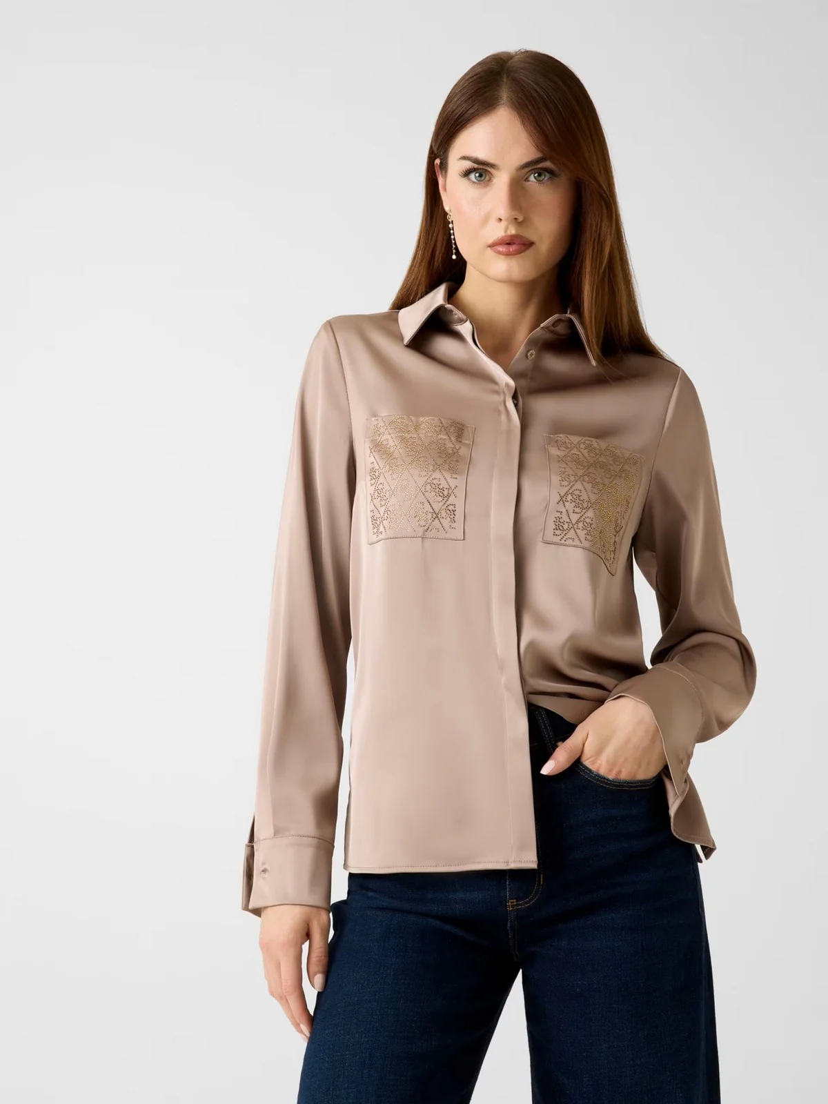 GUESS Camicia Donna MARGUERITE HOTFIX POKETS SHIRT W5RH40 WFQC2 A10L SUMMER CLAY - Image 2