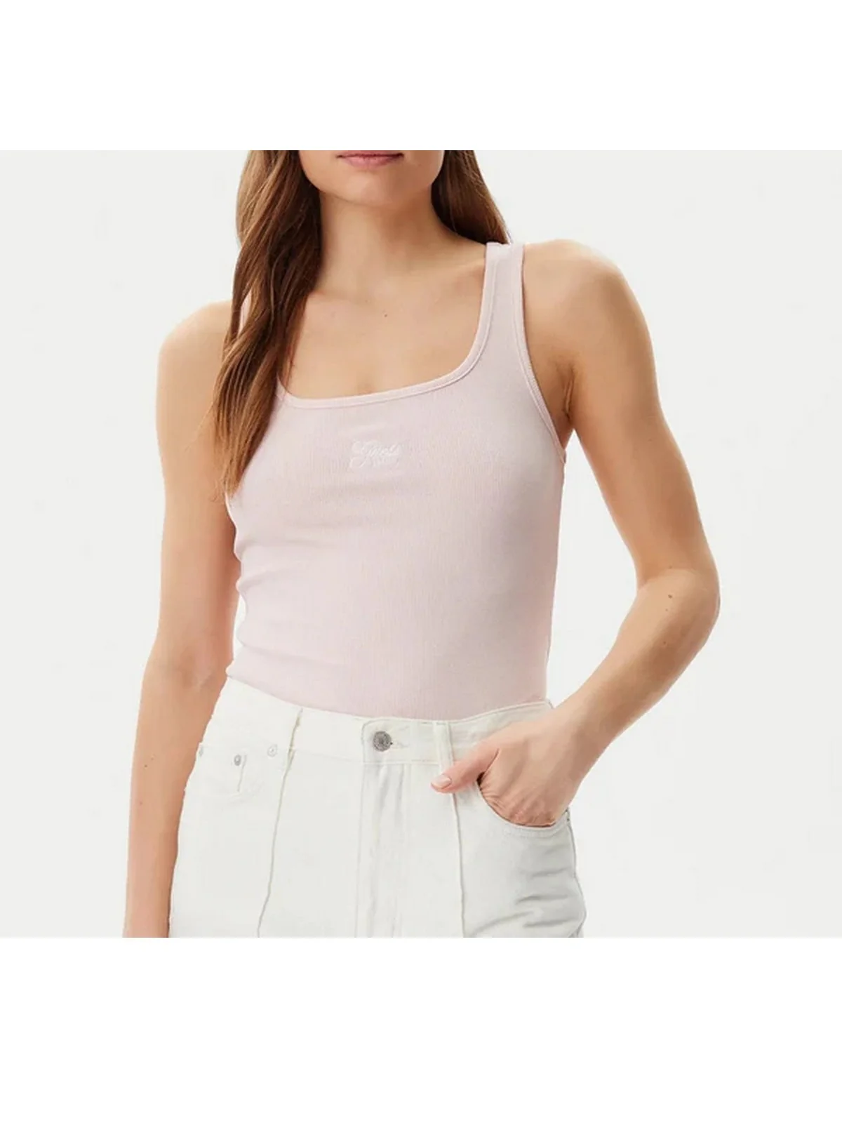 GUESS Canotta Donna GJ TANK TOP SLIM RIB EMBRO W5GP26 KA0H1 G6R4 BLUSH COTTON - Image 4