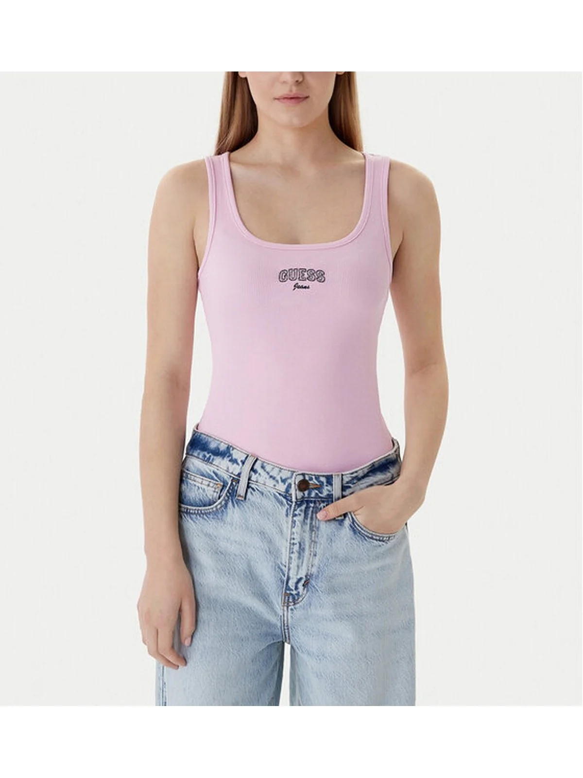 GUESS Canotta Donna GJ TANK TOP SLIM RIB EMBRO W6RP20 KA0H1 G65F SOFT ROSE - Image 2