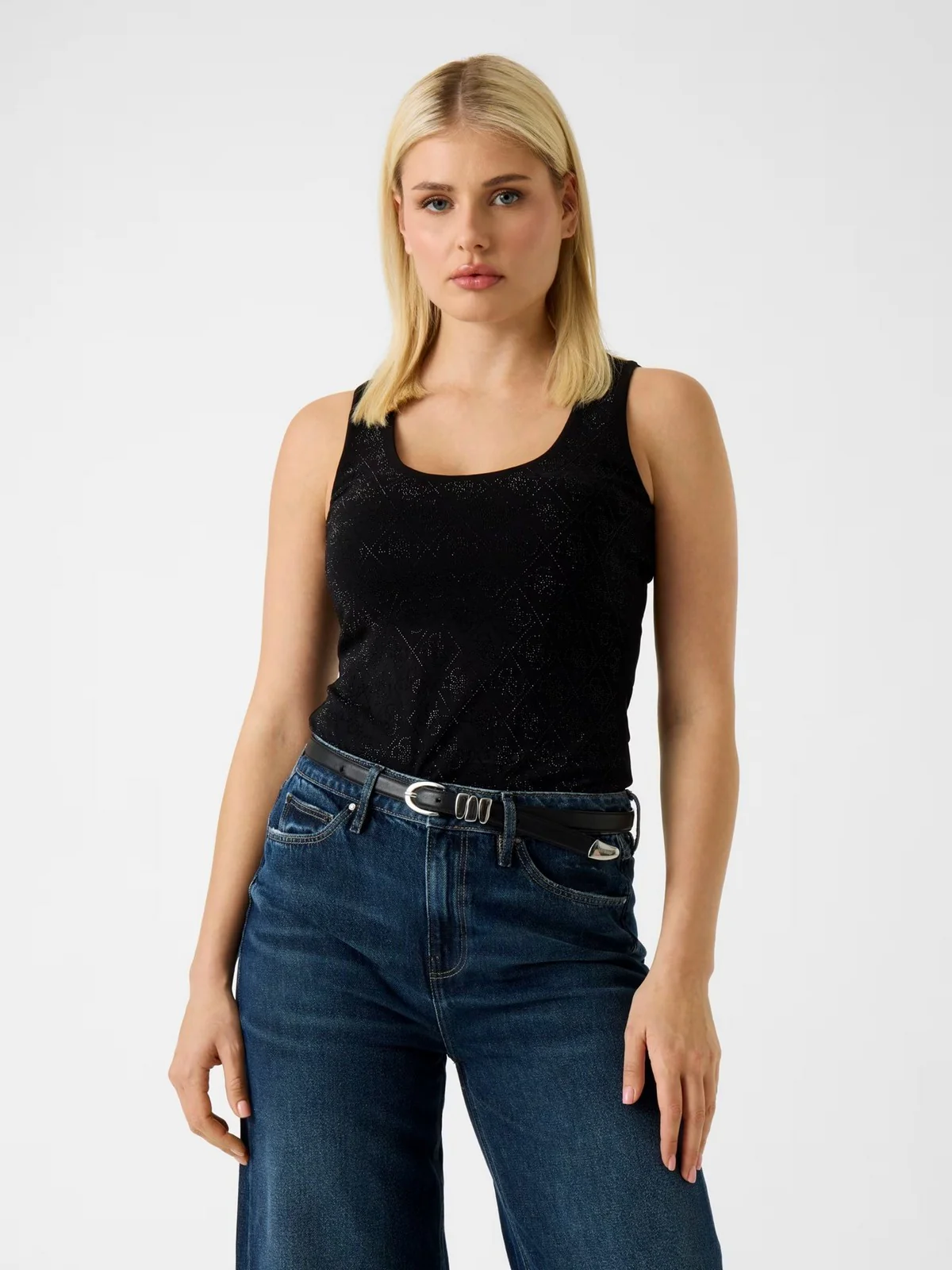 GUESS Canotta Donna SL 4G ALLOVER TANK TOP W6GP10 K2932 JBLK Jet Black A996 - Image 2