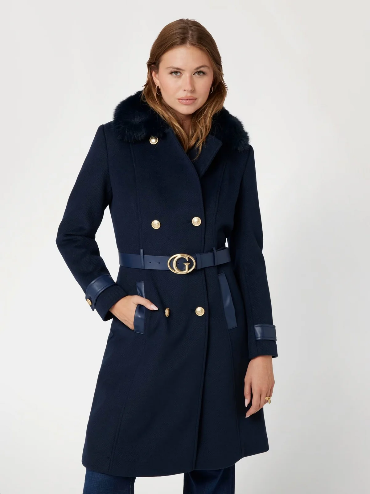 GUESS Cappotto Donna AMELIA DOUBLE BREAST BELT COAT W4BL46 WGKI2 G77G Blu - Image 2