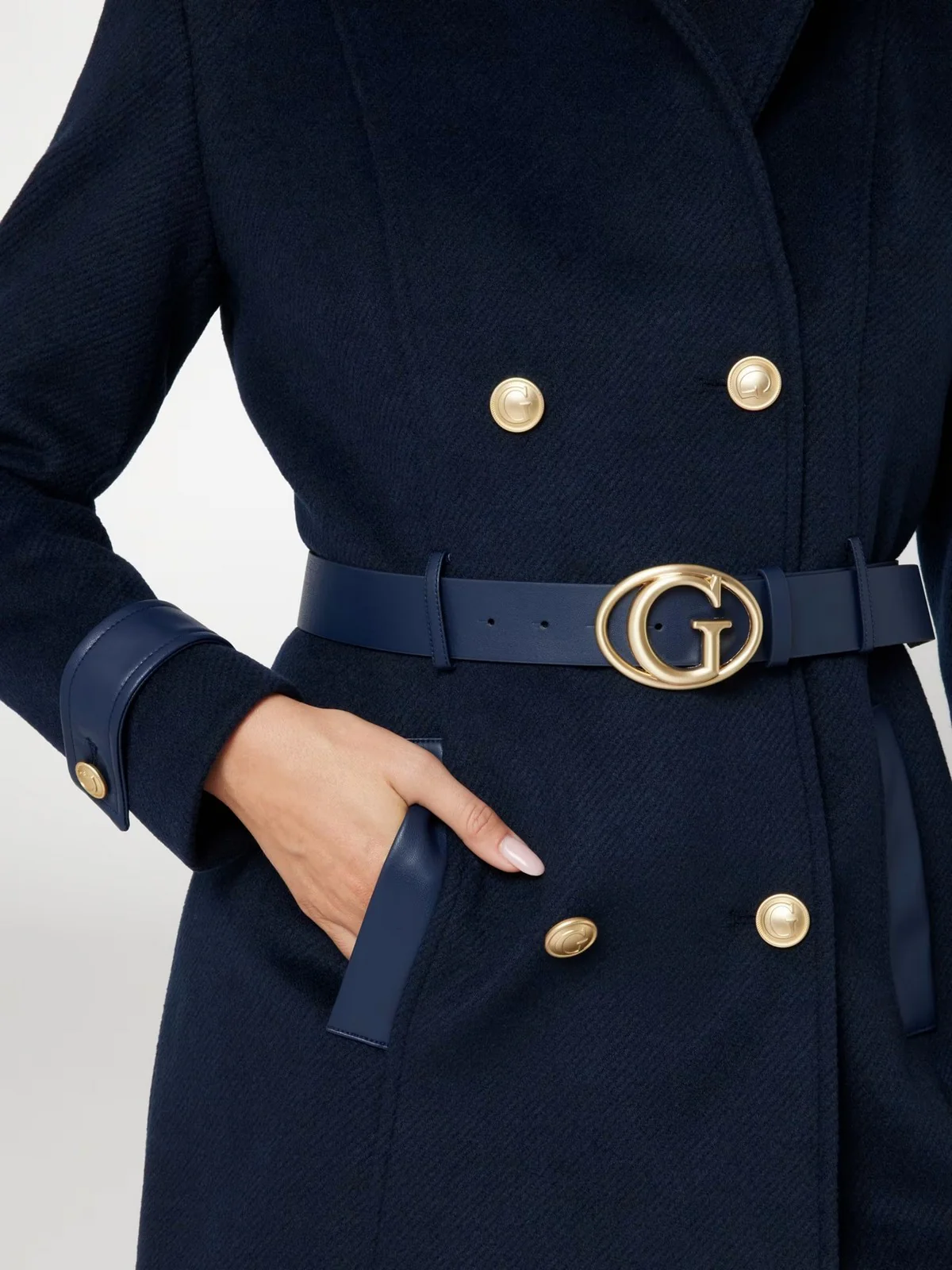 GUESS Cappotto Donna AMELIA DOUBLE BREAST BELT COAT W4BL46 WGKI2 G77G Blu - Image 4