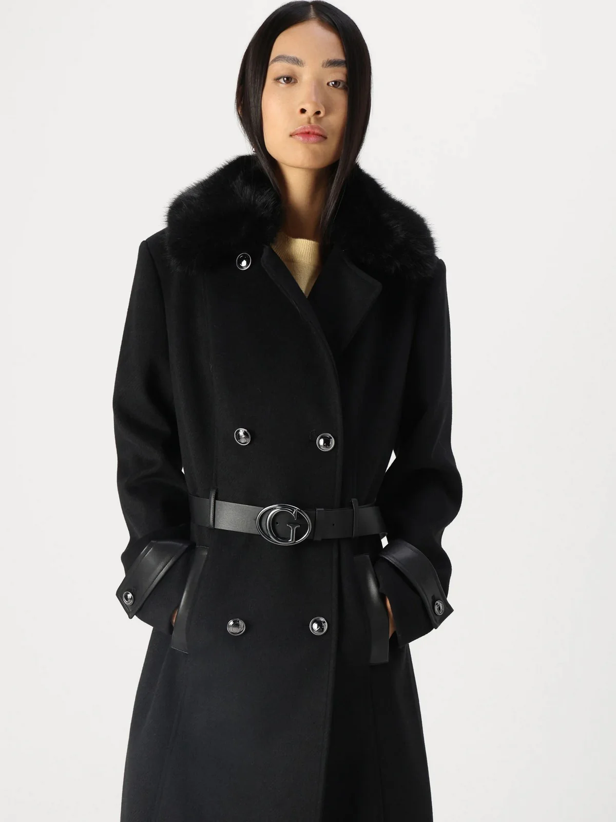 GUESS Cappotto Donna AMELIA DOUBLE BREAST BELT COAT W4BL46 WGKI2 JBLK Nero - Image 3