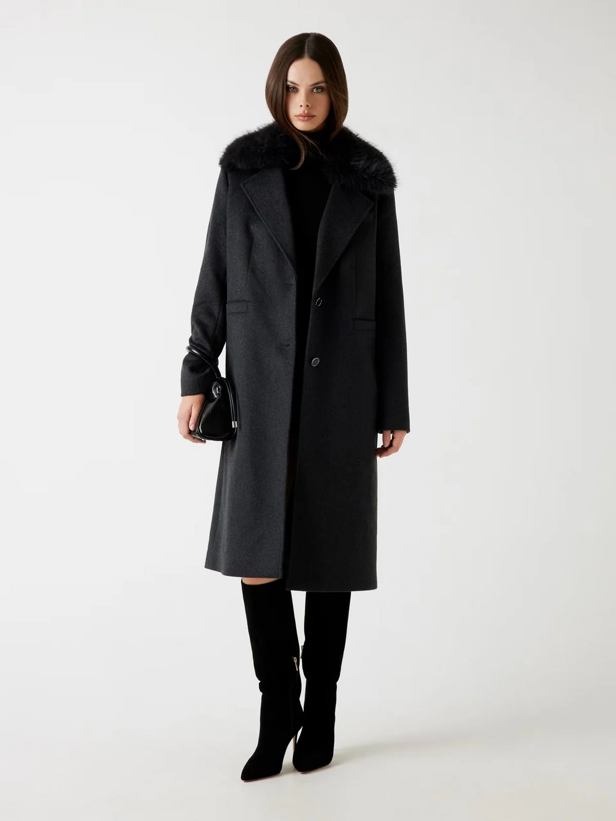 GUESS Cappotto Donna KAROLE FUR COLLAR COAT W5BL19 W2642 H901 DARK HEATHER GREY - Image 2