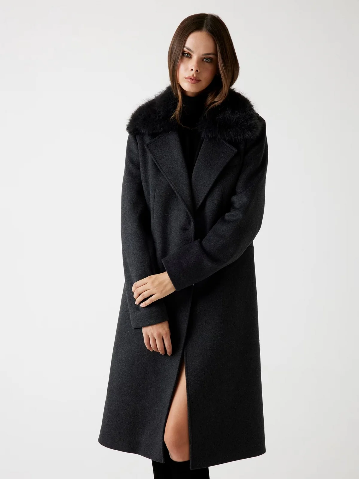 GUESS Cappotto Donna KAROLE FUR COLLAR COAT W5BL19 W2642 H901 DARK HEATHER GREY - Image 4
