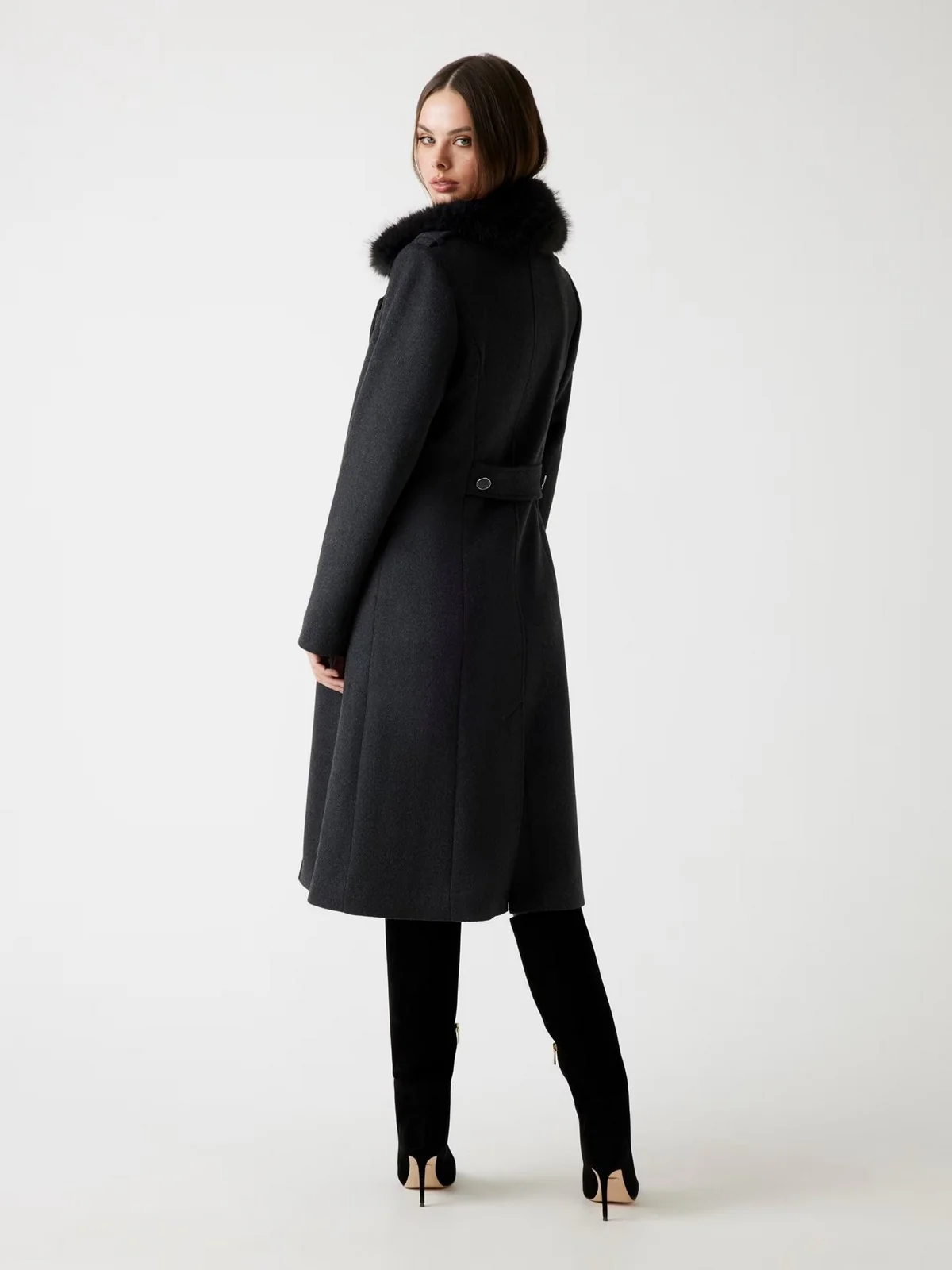 GUESS Cappotto Donna KAROLE FUR COLLAR COAT W5BL19 W2642 H901 DARK HEATHER GREY - Image 5