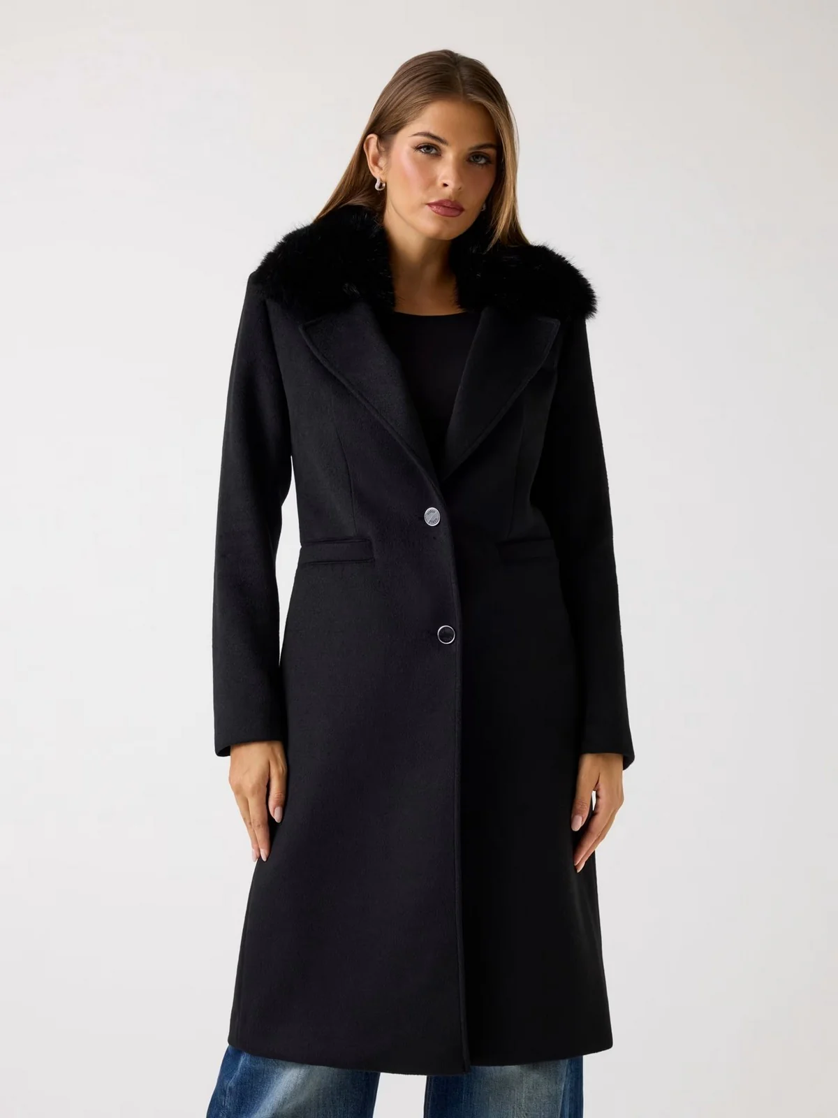 GUESS Cappotto Donna KAROLE FUR COLLAR COAT W5BL19 W2642 JBLK Jet Black A996 - Image 2