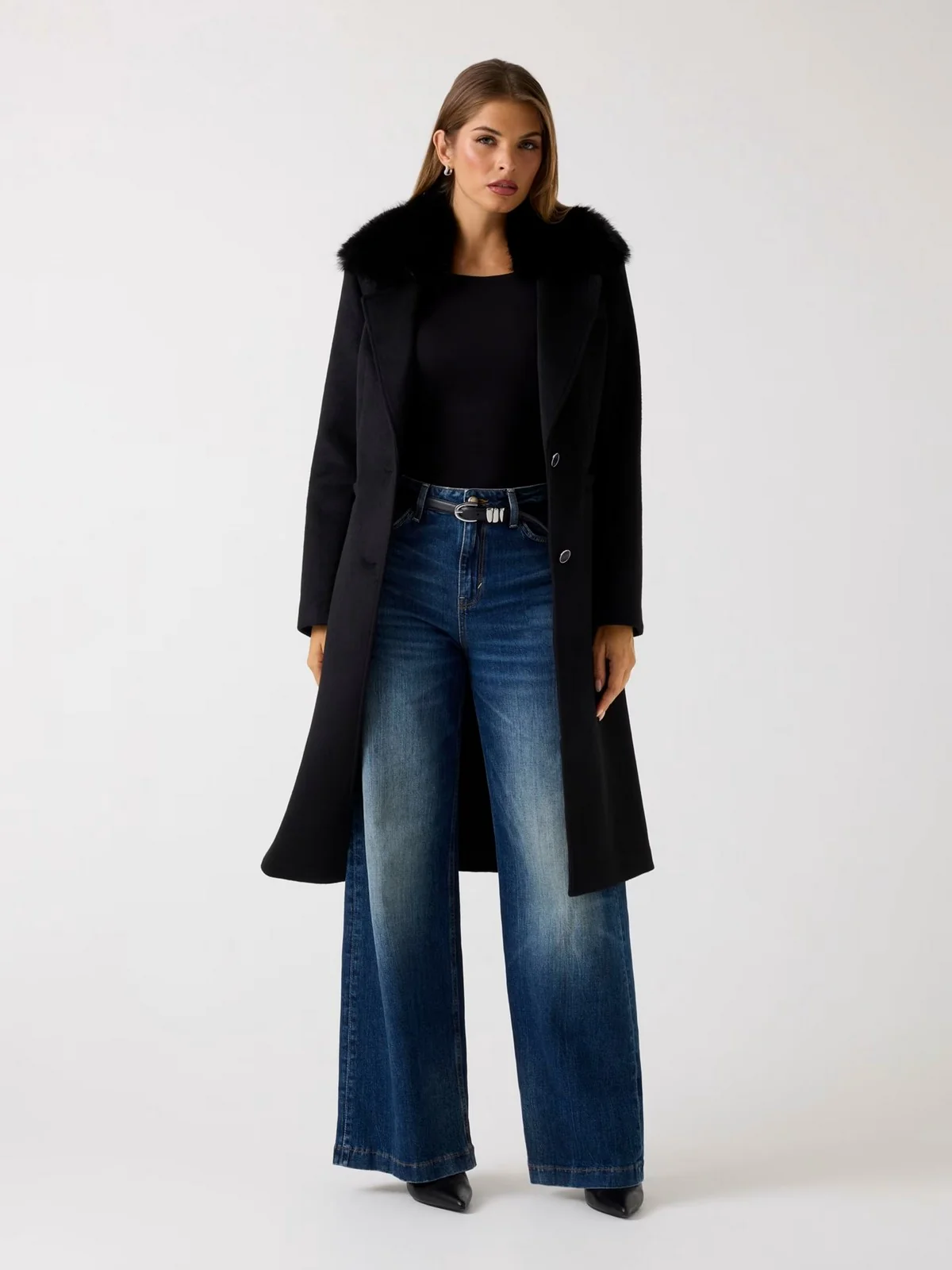 GUESS Cappotto Donna KAROLE FUR COLLAR COAT W5BL19 W2642 JBLK Jet Black A996 - Image 3