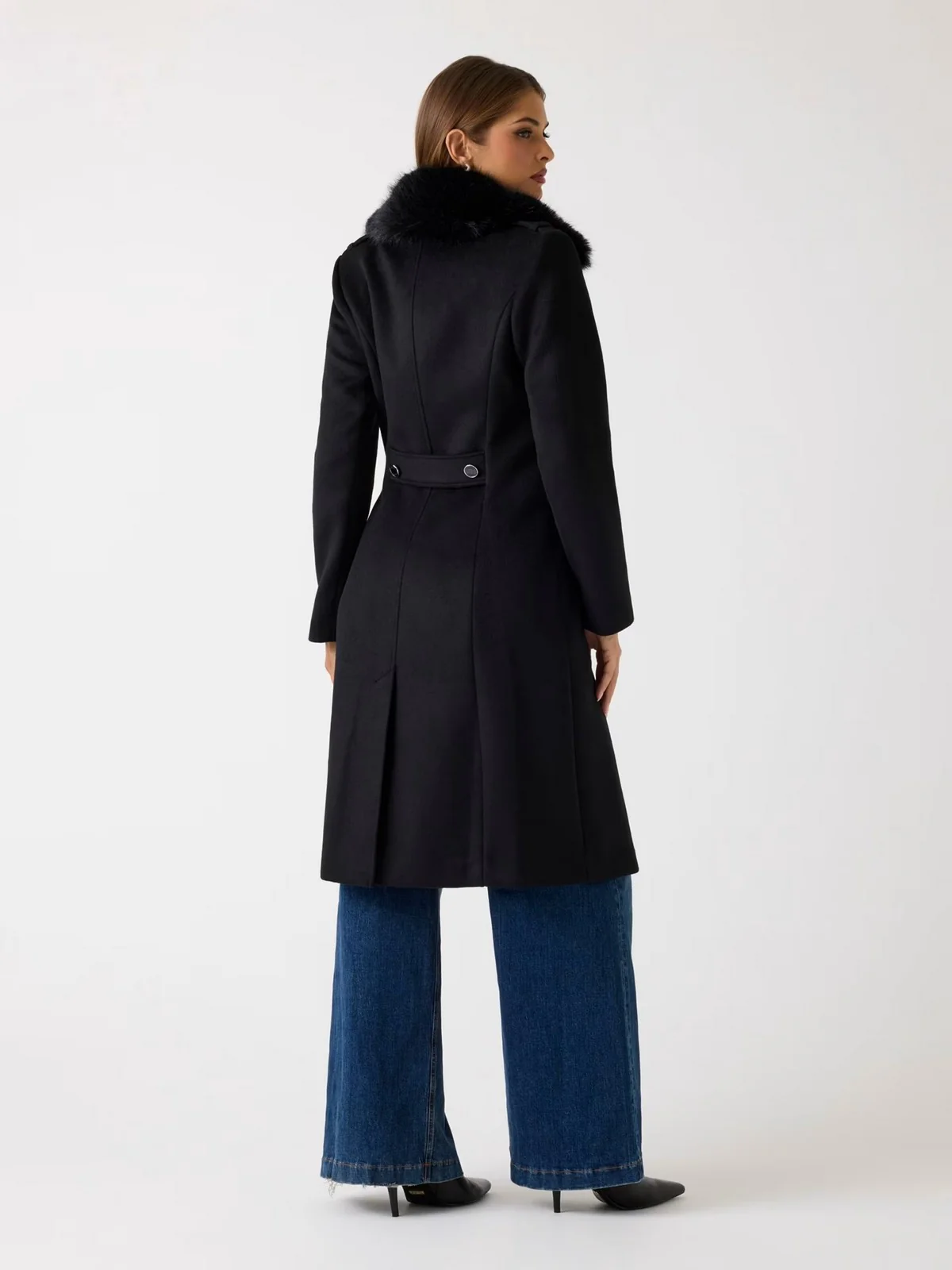 GUESS Cappotto Donna KAROLE FUR COLLAR COAT W5BL19 W2642 JBLK Jet Black A996 - Image 4