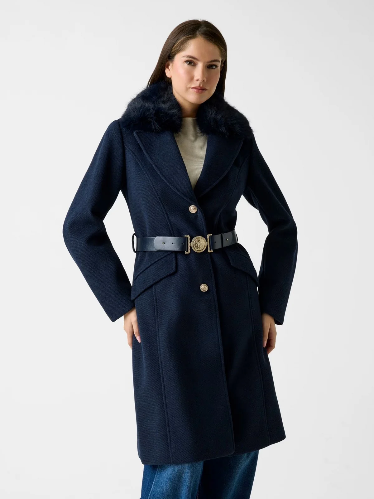 GUESS Cappotto Donna NEW PATRICE BELTED COAT W5BL25 W2672 G77G SUITING BLUE - Image 4
