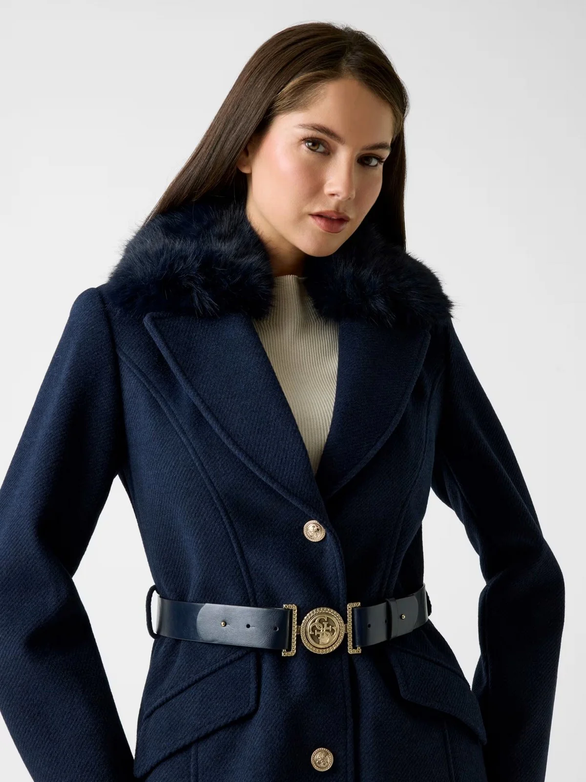 GUESS Cappotto Donna NEW PATRICE BELTED COAT W5BL25 W2672 G77G SUITING BLUE - Image 6