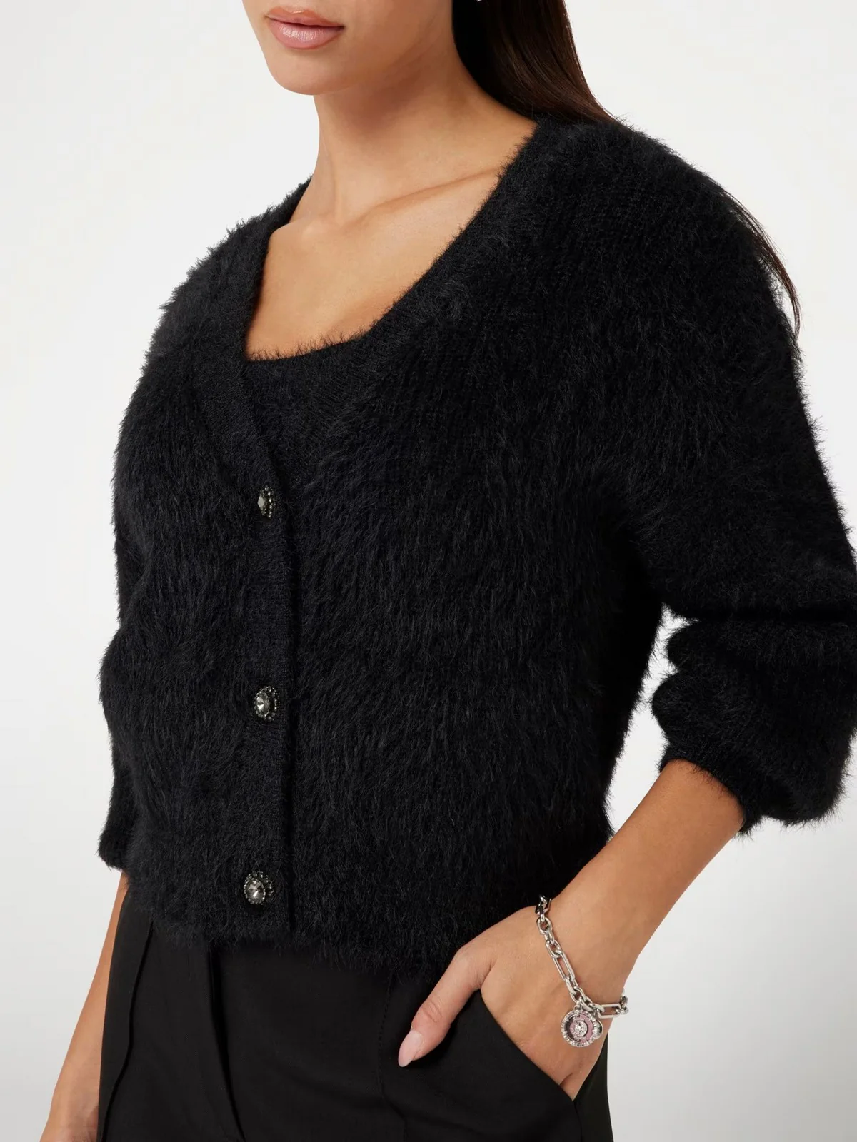 GUESS Cardigan Donna KEYLA LS VN CARDI SWTR W4BR27 Z3BH0 JBLK Nero - Image 4