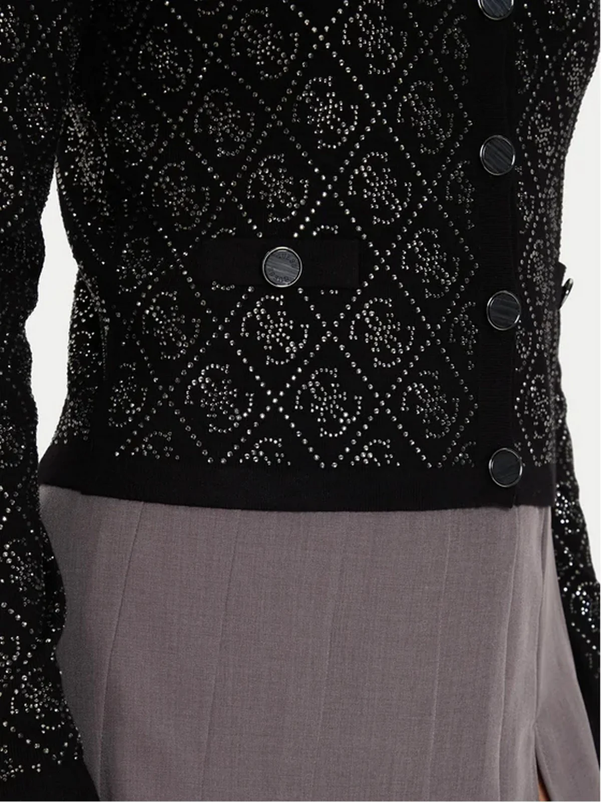 GUESS Cardigan Donna PAIGE 4G STONES LS CARDI SWTR W4YR25 Z3FN0 JBLK Nero - Image 4