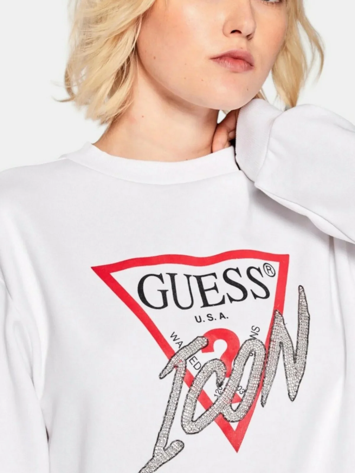 GUESS Felpa Donna CN LOVE TRIANGLE SWEATSHIRT W5RQ04 KB683 G012 Bianco - Image 4