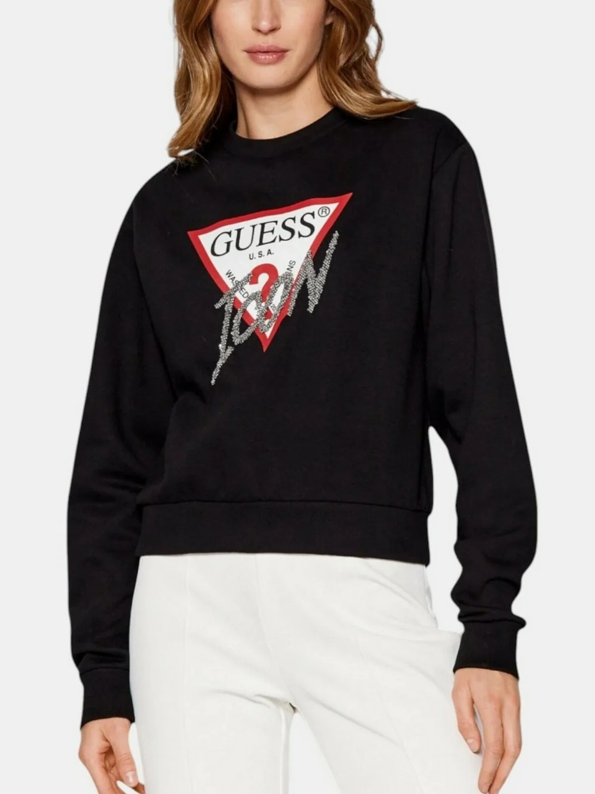 GUESS Felpa Donna CN LOVE TRIANGLE SWEATSHIRT W5RQ04 KB683 JBLK Nero - Image 2