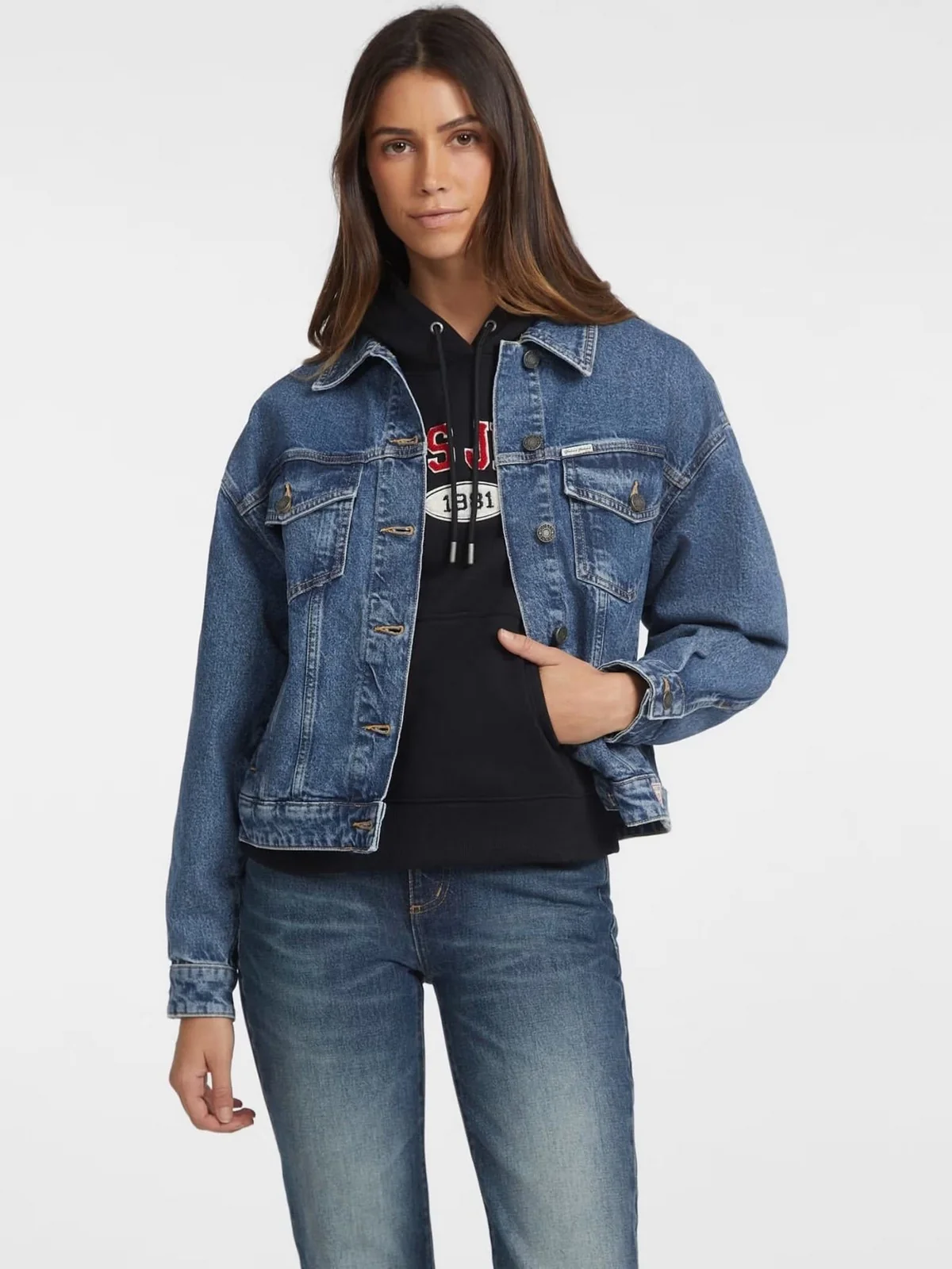 GUESS Giacca Donna GJ OVERSIZE TRUCKER JACKET W4YN56 D5CC3 M3DW Blu - Image 2