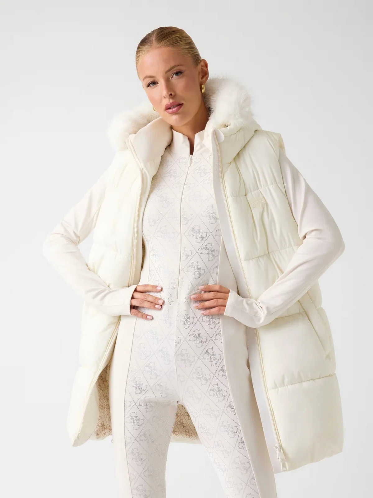 GUESS Gilet Donna KATRINA SKI HOODY VEST W5BL81 W3282 G012 CREAM WHITE - Image 3