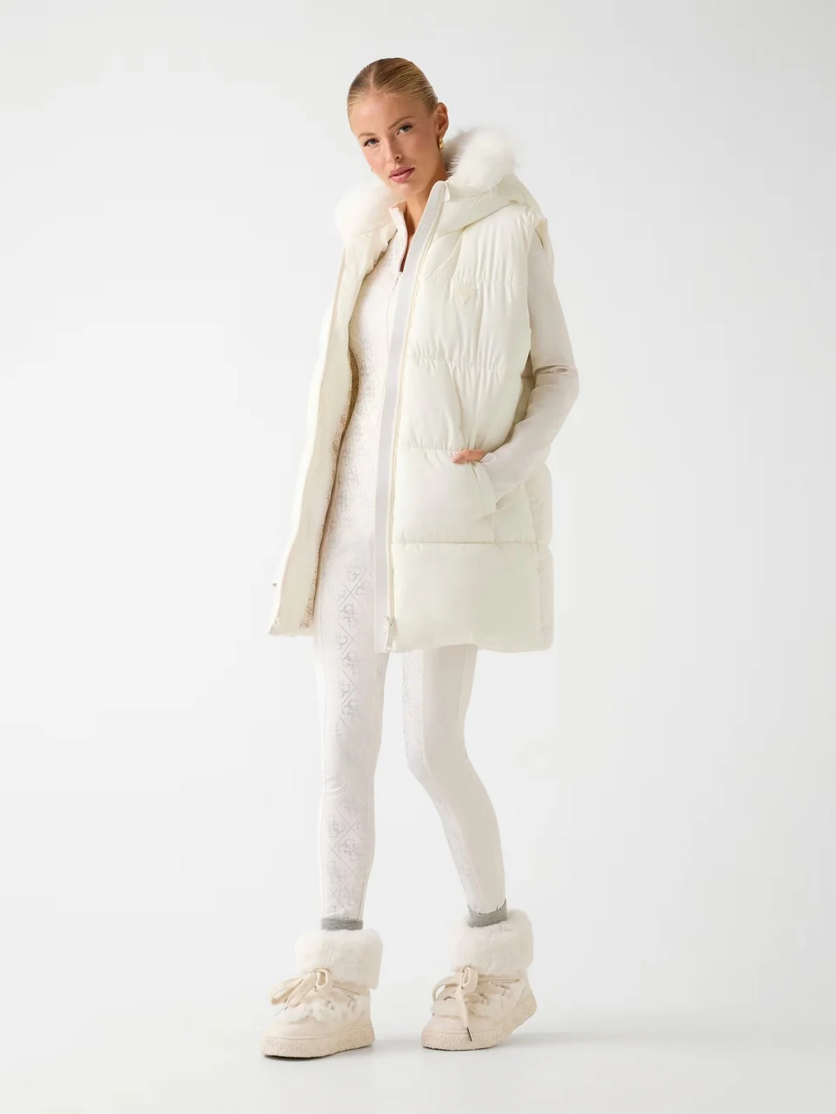 GUESS Gilet Donna KATRINA SKI HOODY VEST W5BL81 W3282 G012 CREAM WHITE - Image 4